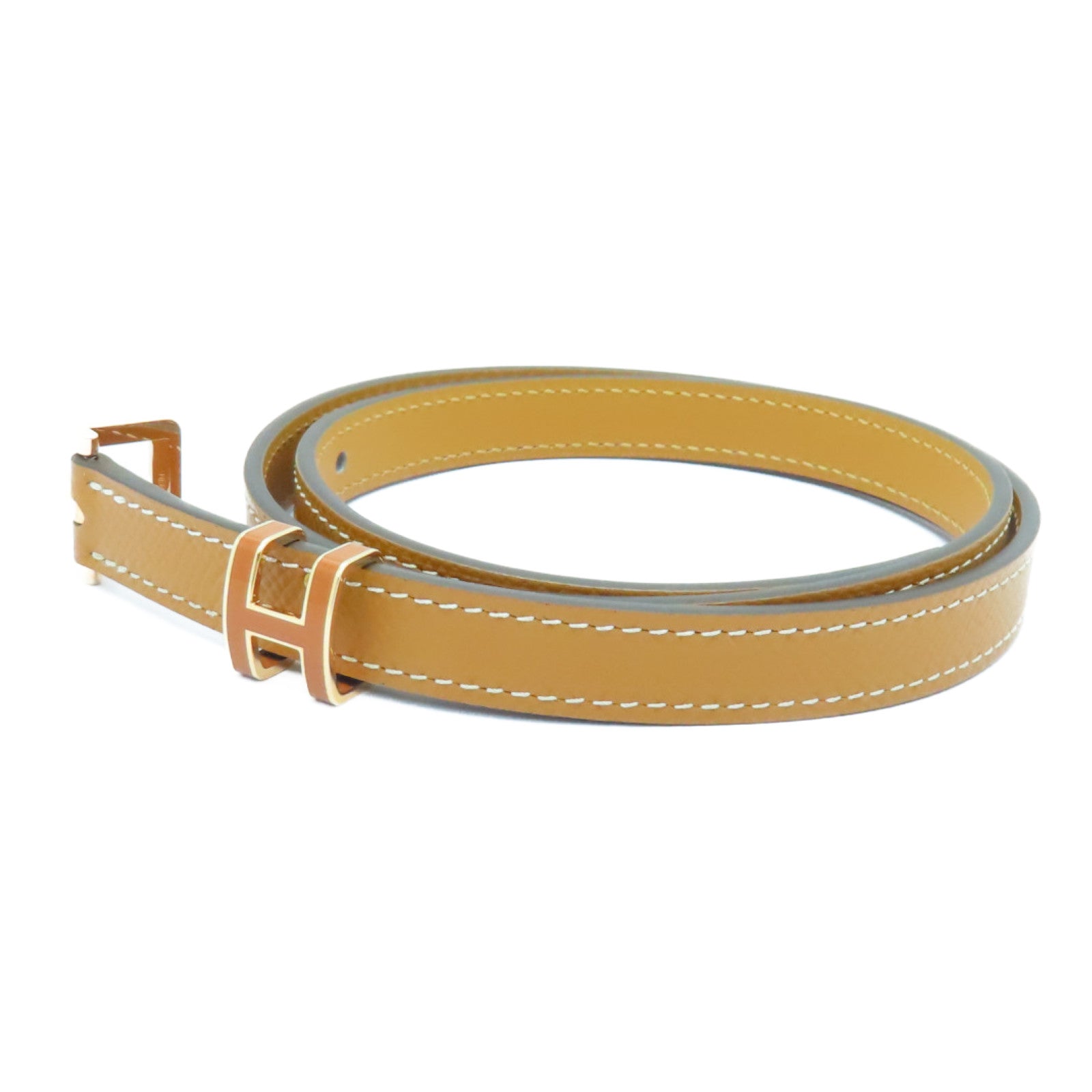 HERMES Epsom Leather Pop H Belt 70cm Gold Buckle Belt Gold Brown