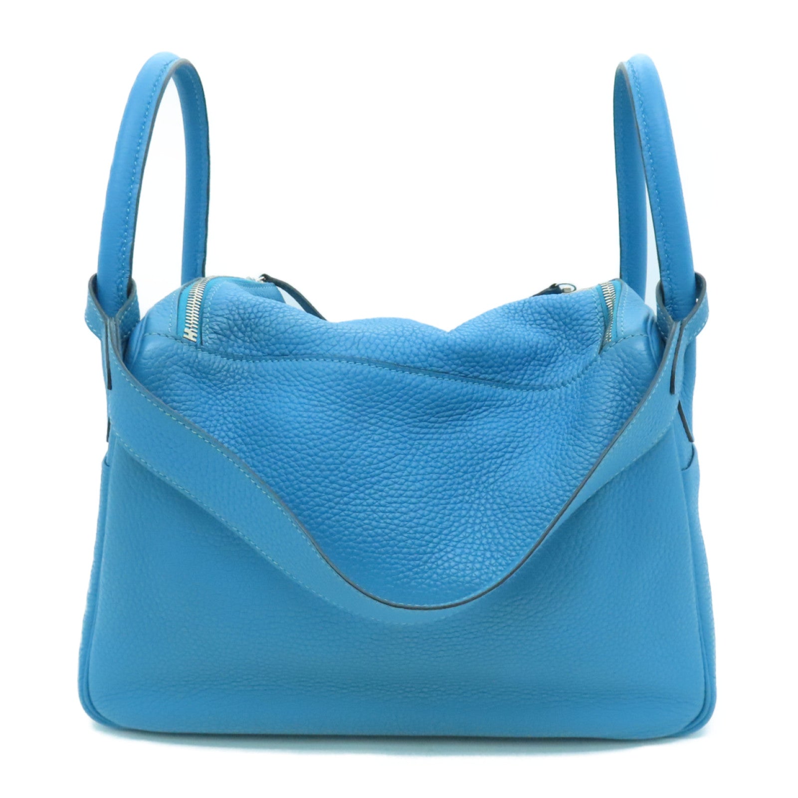 HERMES 【激减优惠】Clemence皮革Lindy 30银扣肩背袋Blue Jeans蓝色