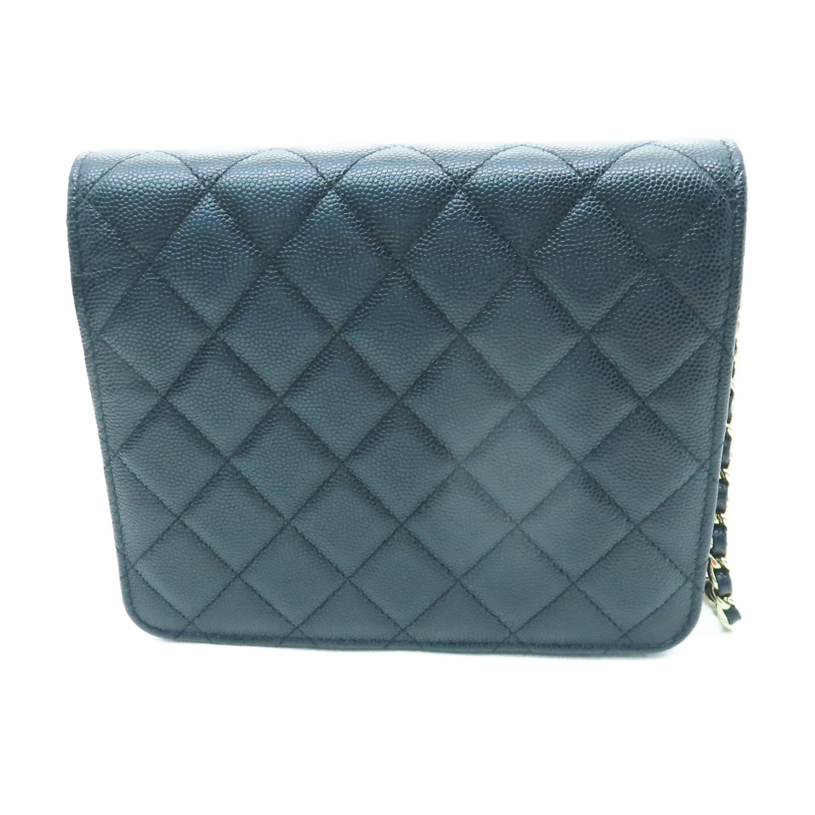 CHANEL 菱格Caviar皮革Chain Shoulder銀扣鏈帶肩背袋黑色