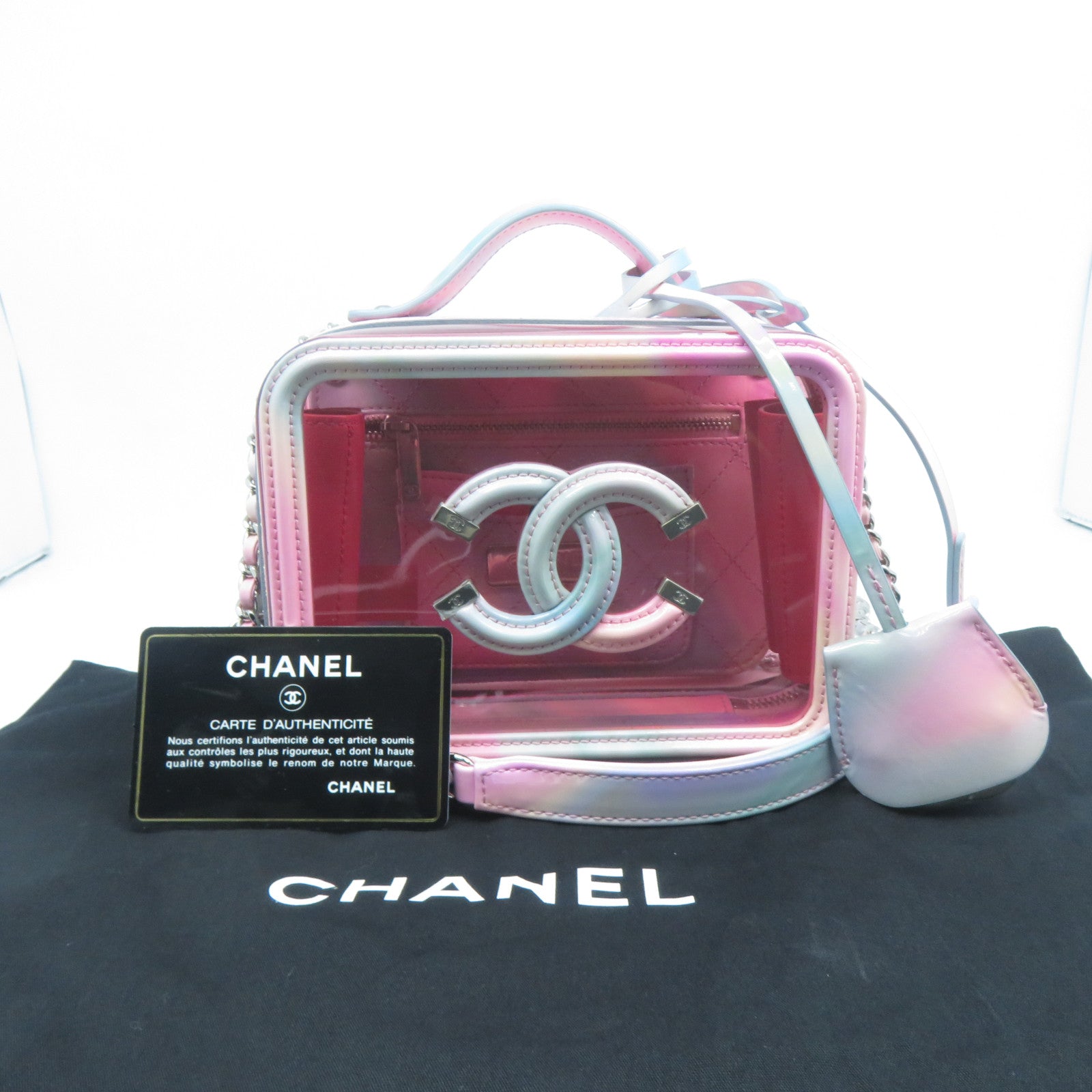 CHANEL PVC Vanity Case銀扣鏈帶手挽肩背兩用袋粉紅色