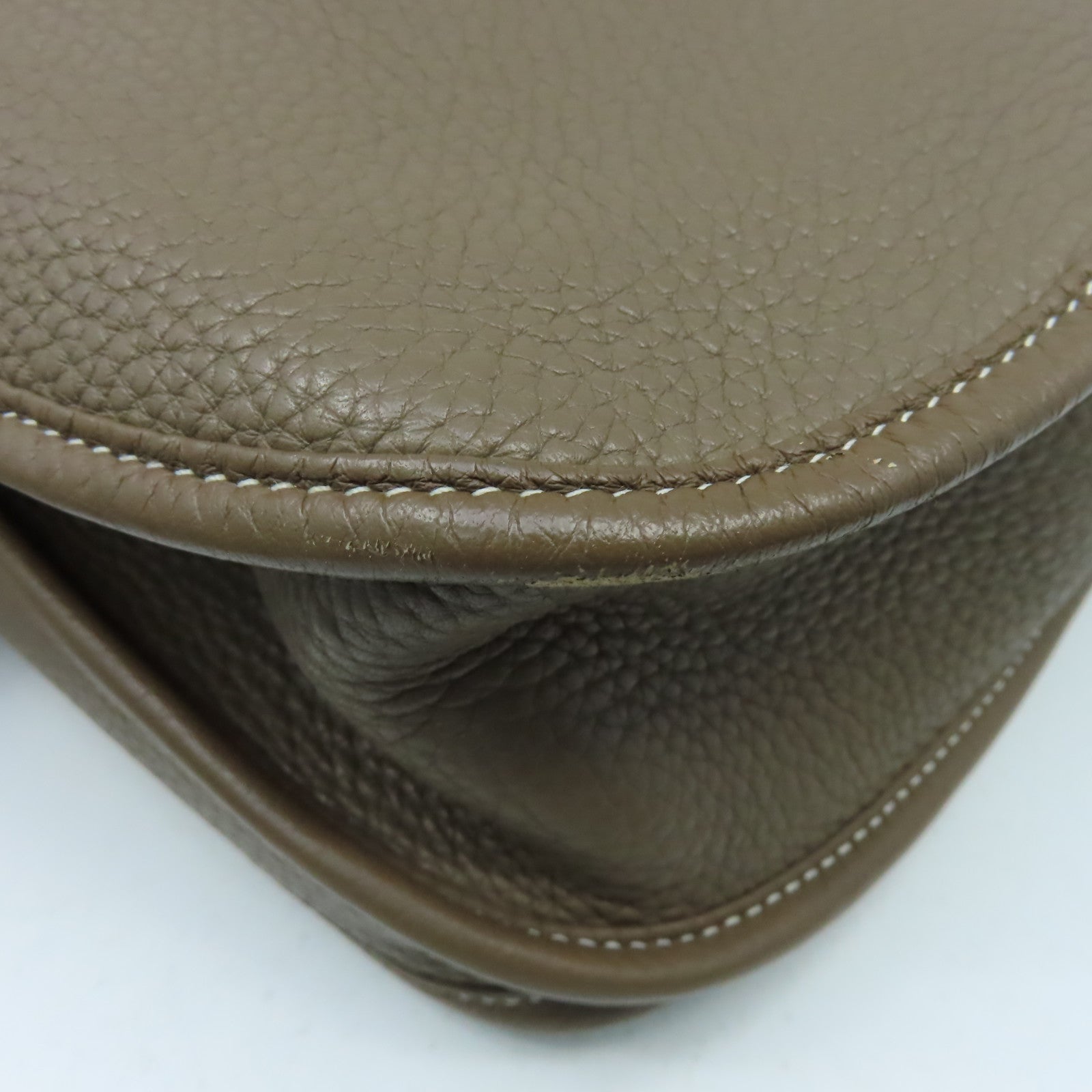 HERMES Clemence皮革Evelyne GM銀扣肩背袋大象灰色