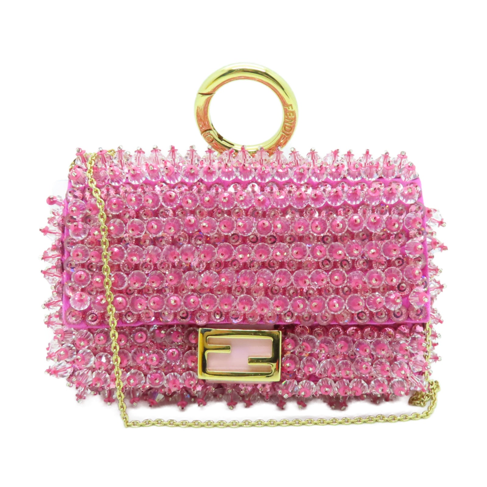 FENDI PVC Chain Shoulder Bag金扣鏈帶肩背袋粉紅色