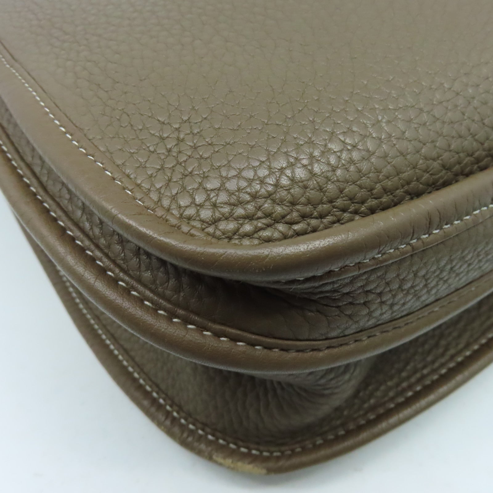 HERMES Clemence皮革Evelyne GM銀扣肩背袋大象灰色
