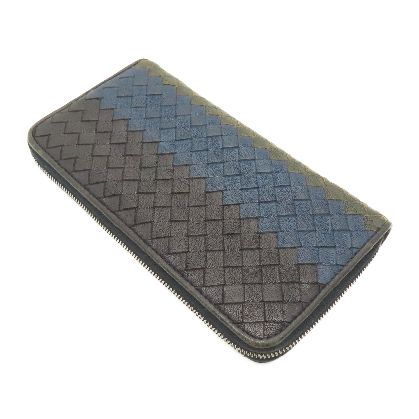 BOTTEGA VENETA 織紋皮革Zipper Long Wallet長錢包黑色/藍色/灰色