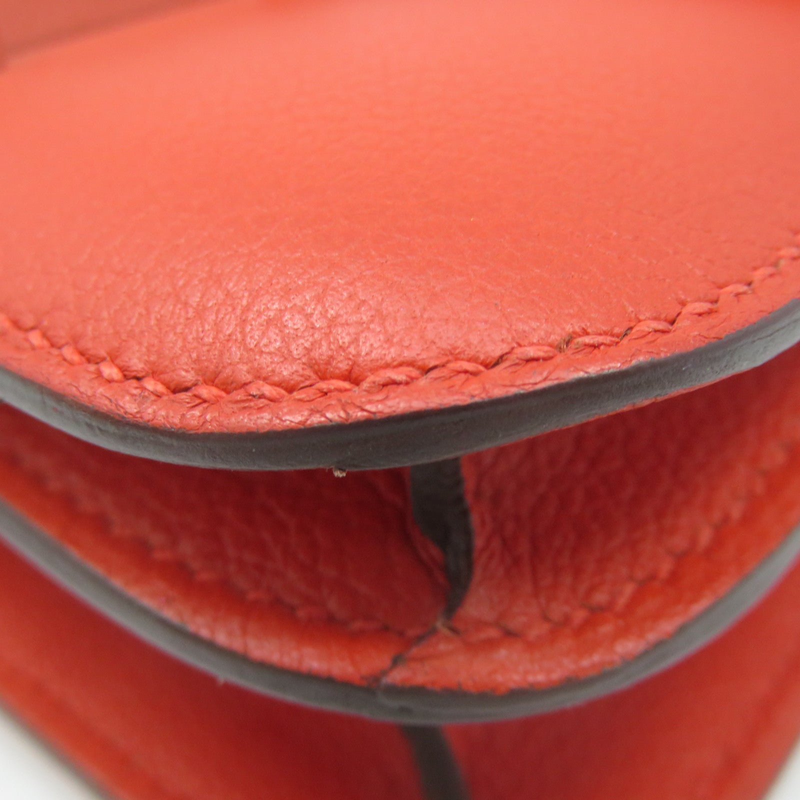 HERMES 【激減優惠】Evercolor皮革Constance Mini Shoulder Bag銀扣肩背袋Capucine火焰紅色