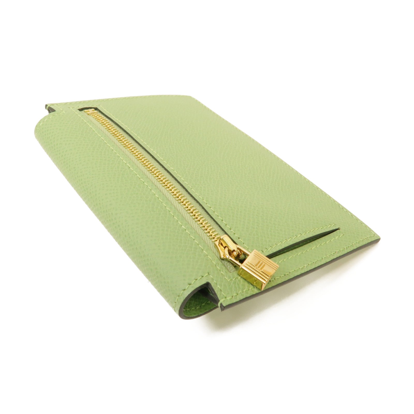 HERMES Epsom皮革Kelly Pocket金扣零錢包Vert Criquet浅綠色