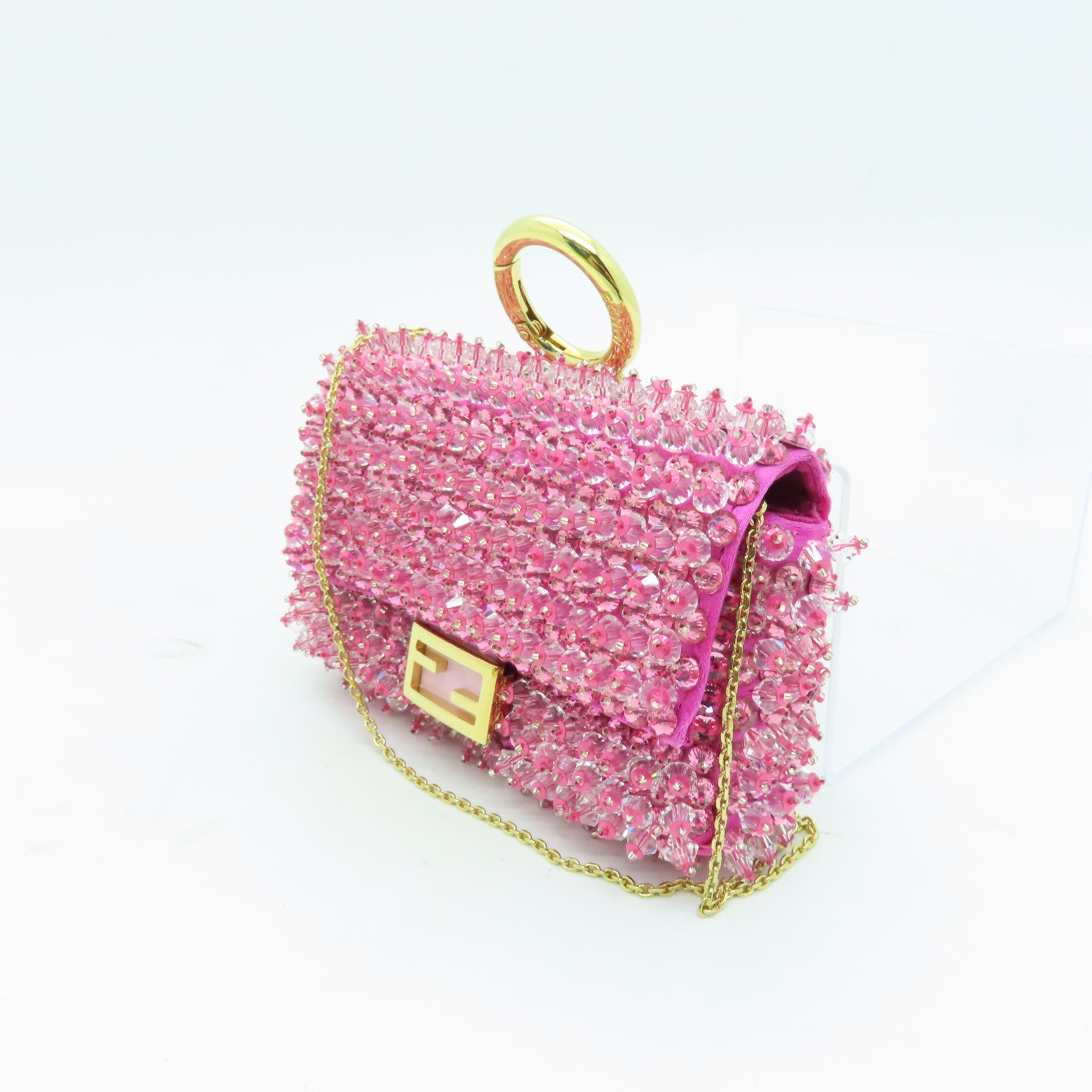 FENDI PVC Chain Shoulder Bag金扣鏈帶肩背袋粉紅色