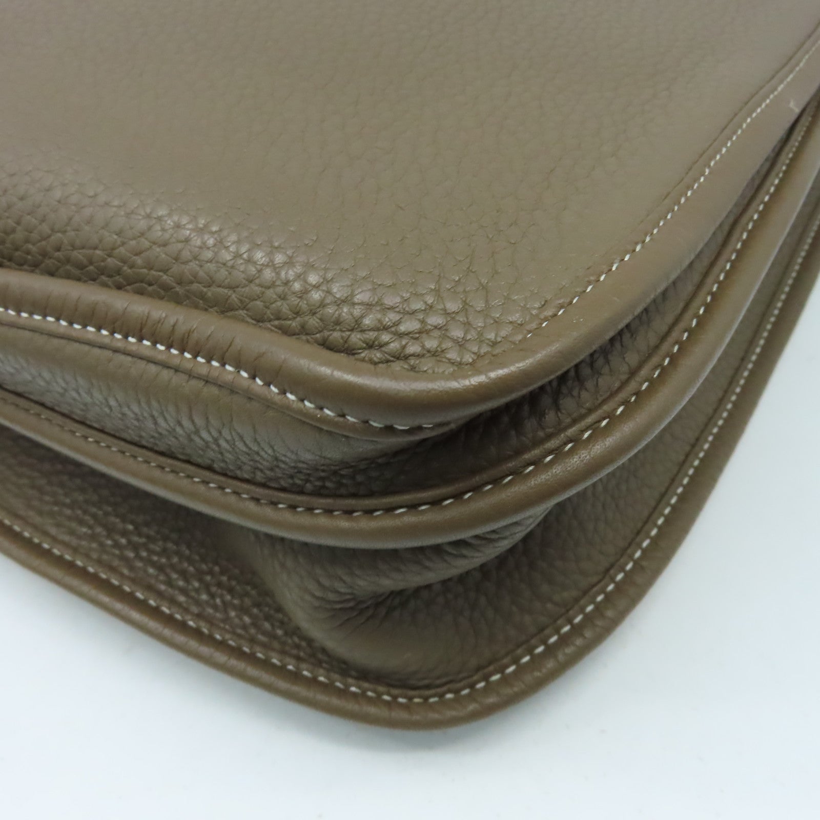 HERMES Clemence皮革Evelyne GM銀扣肩背袋大象灰色