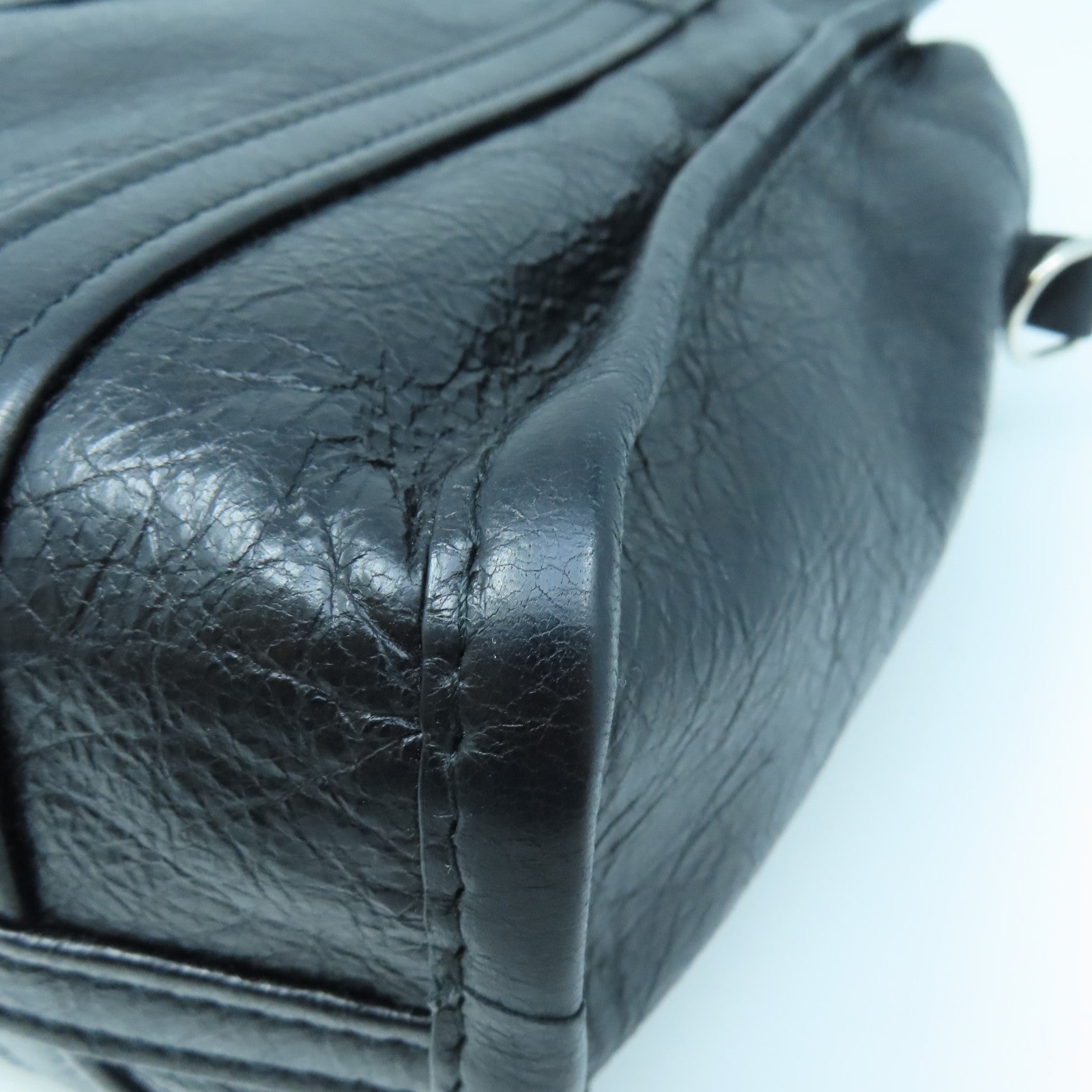 BALENCIAGA Cowhide Leather Shopper Bazar Silver Buckle Handle Shoulder Backpack Black