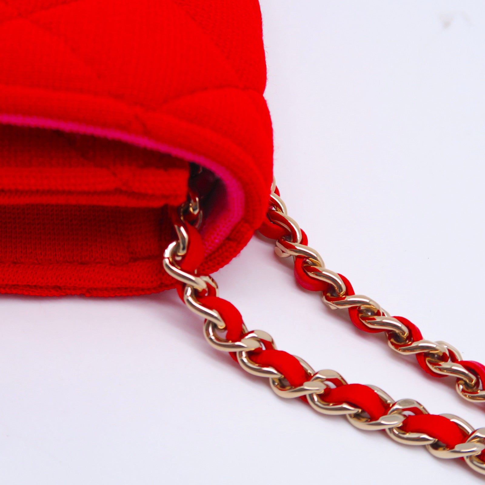 CHANEL 【激減優惠】菱格帆布Card Case With Chain金扣肩背袋紅色