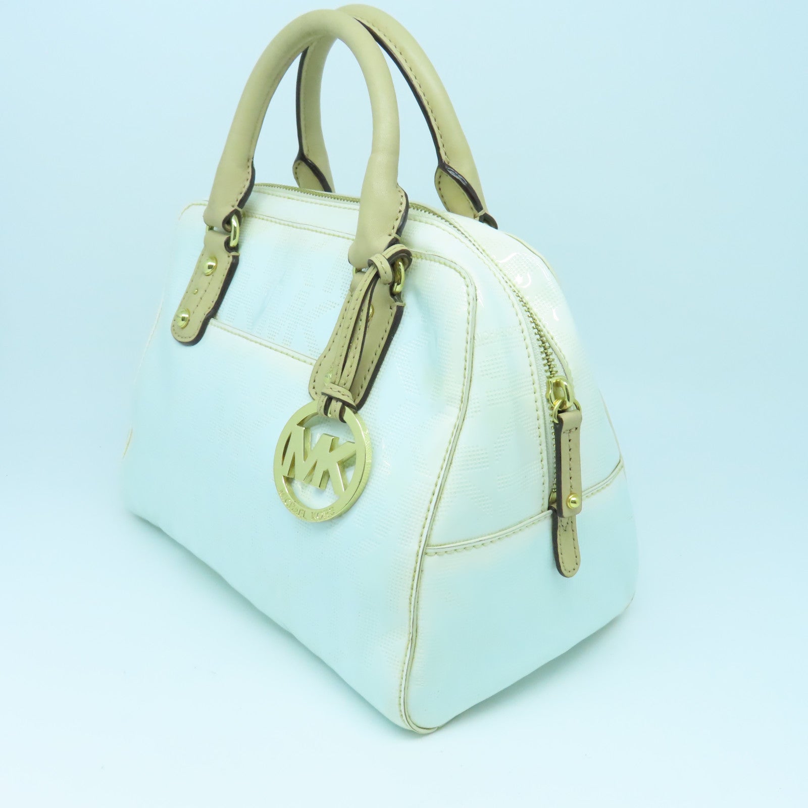 Michael Kors 漆皮皮革Handbag金扣手挽袋白色