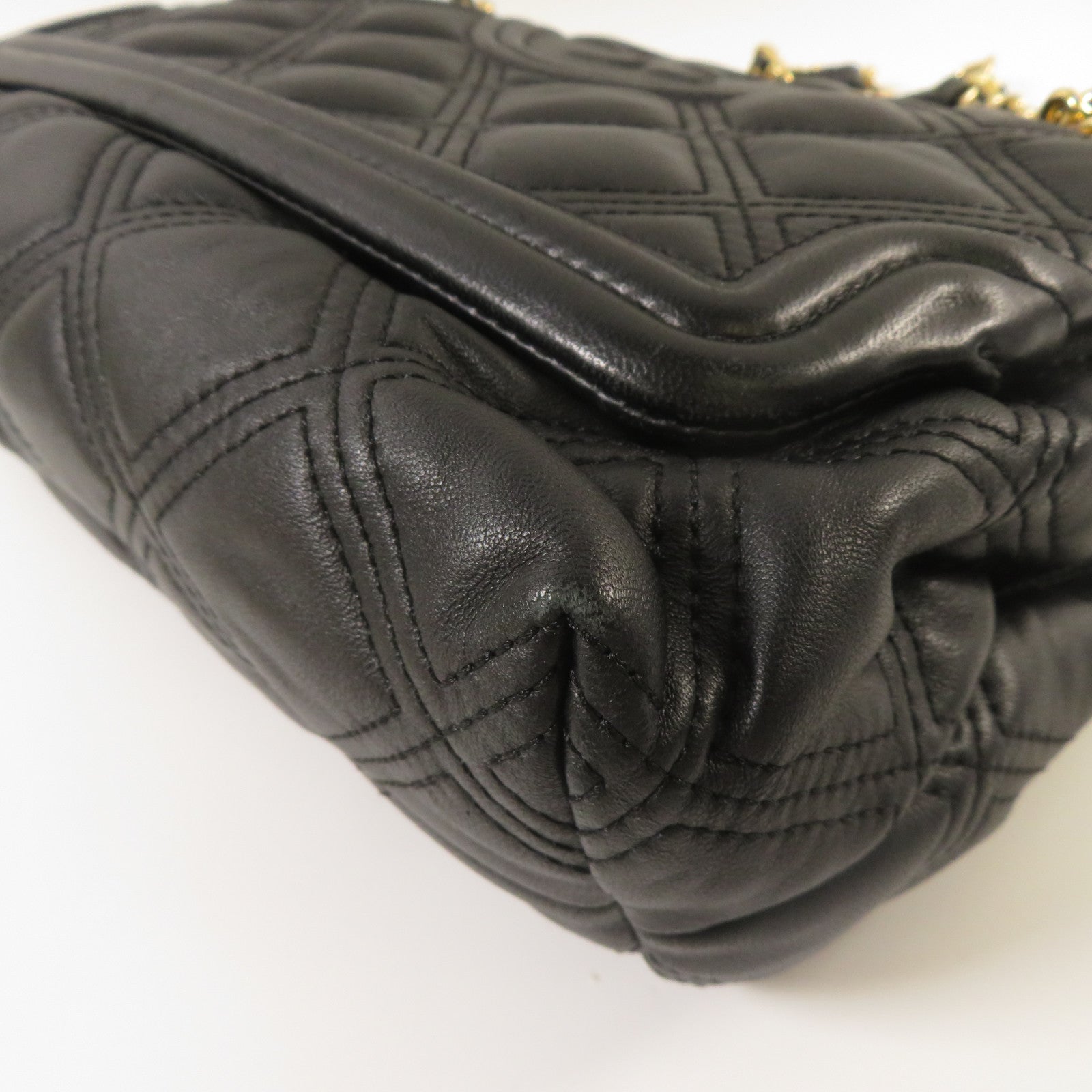 Tory Burch 菱格羊皮皮革Chain Shoulder金扣鏈帶肩背袋黑色