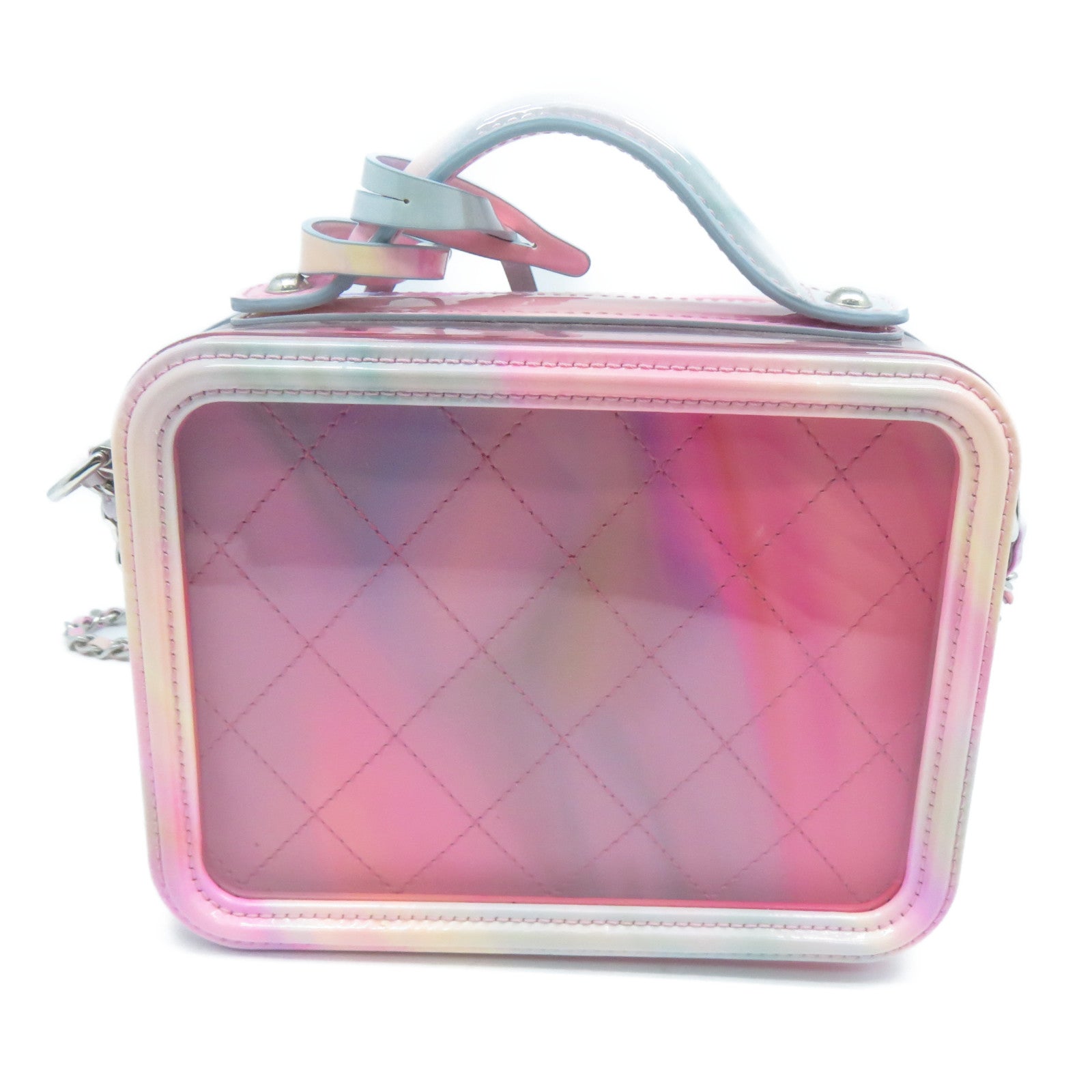 CHANEL PVC Vanity Case銀扣鏈帶手挽肩背兩用袋粉紅色