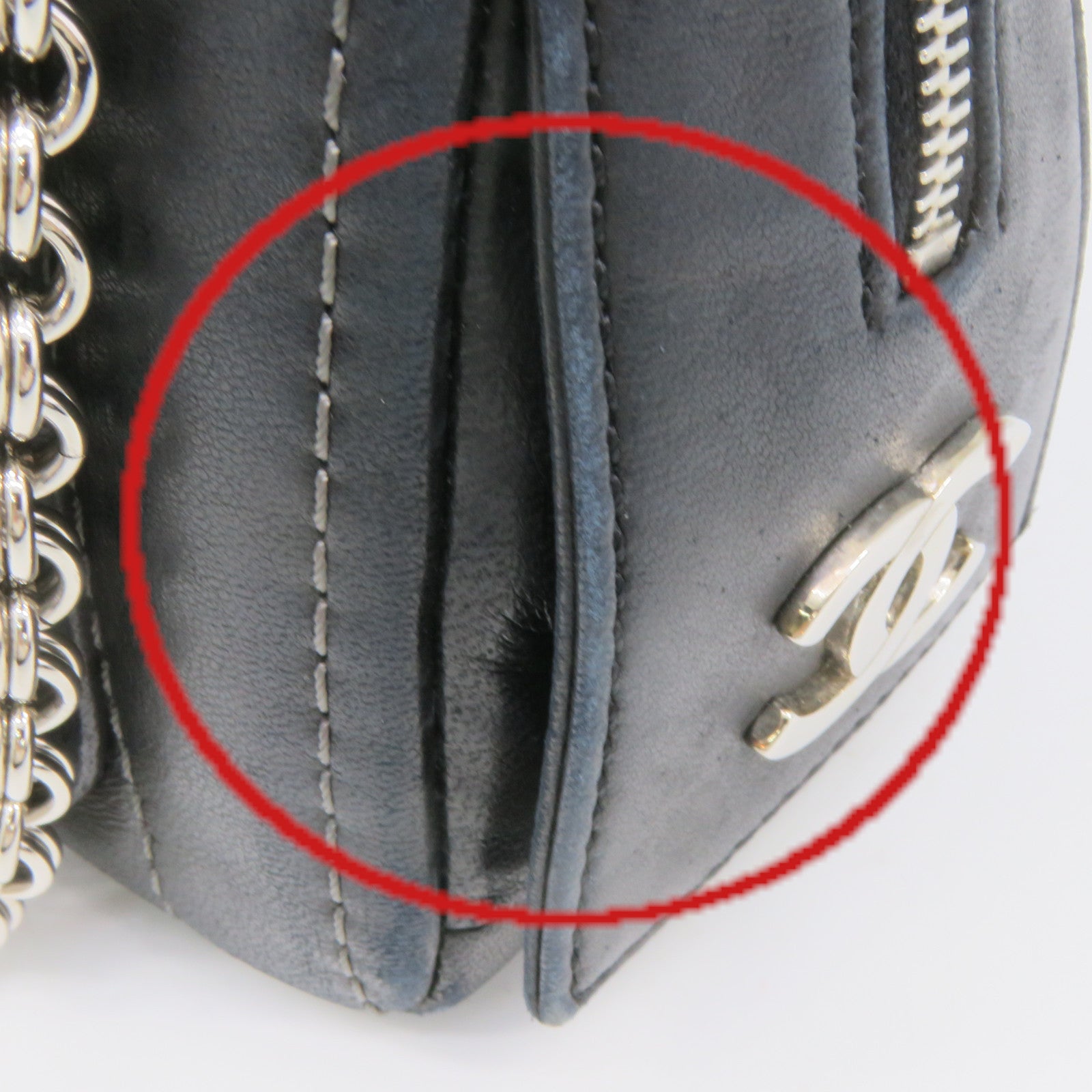 CHANEL 羊皮皮革Chain Shoulder Bag銀扣鏈帶肩背袋黑色