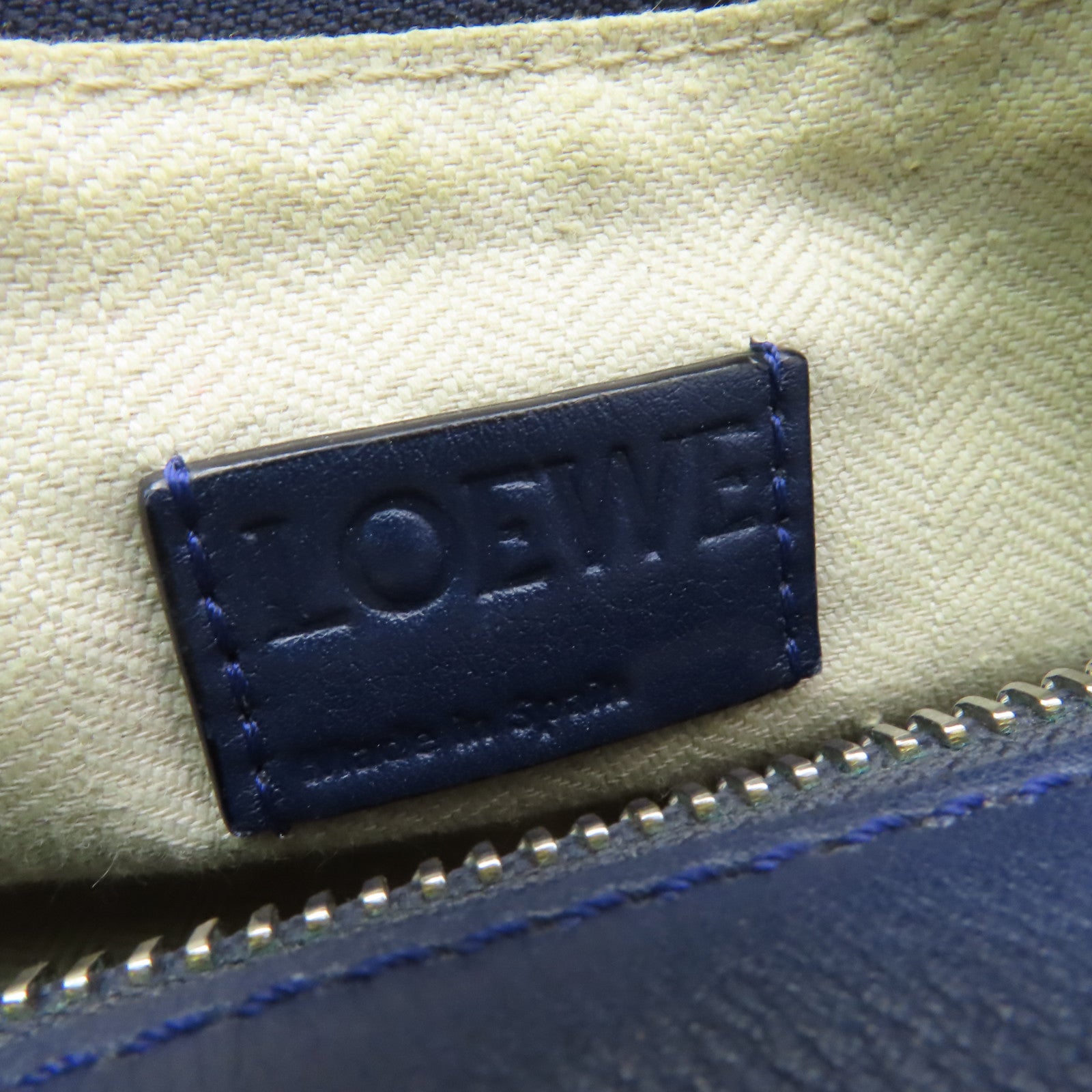 LOEWE 牛皮皮革2way Shoulder Bag銀扣手挽肩背兩用袋藍色