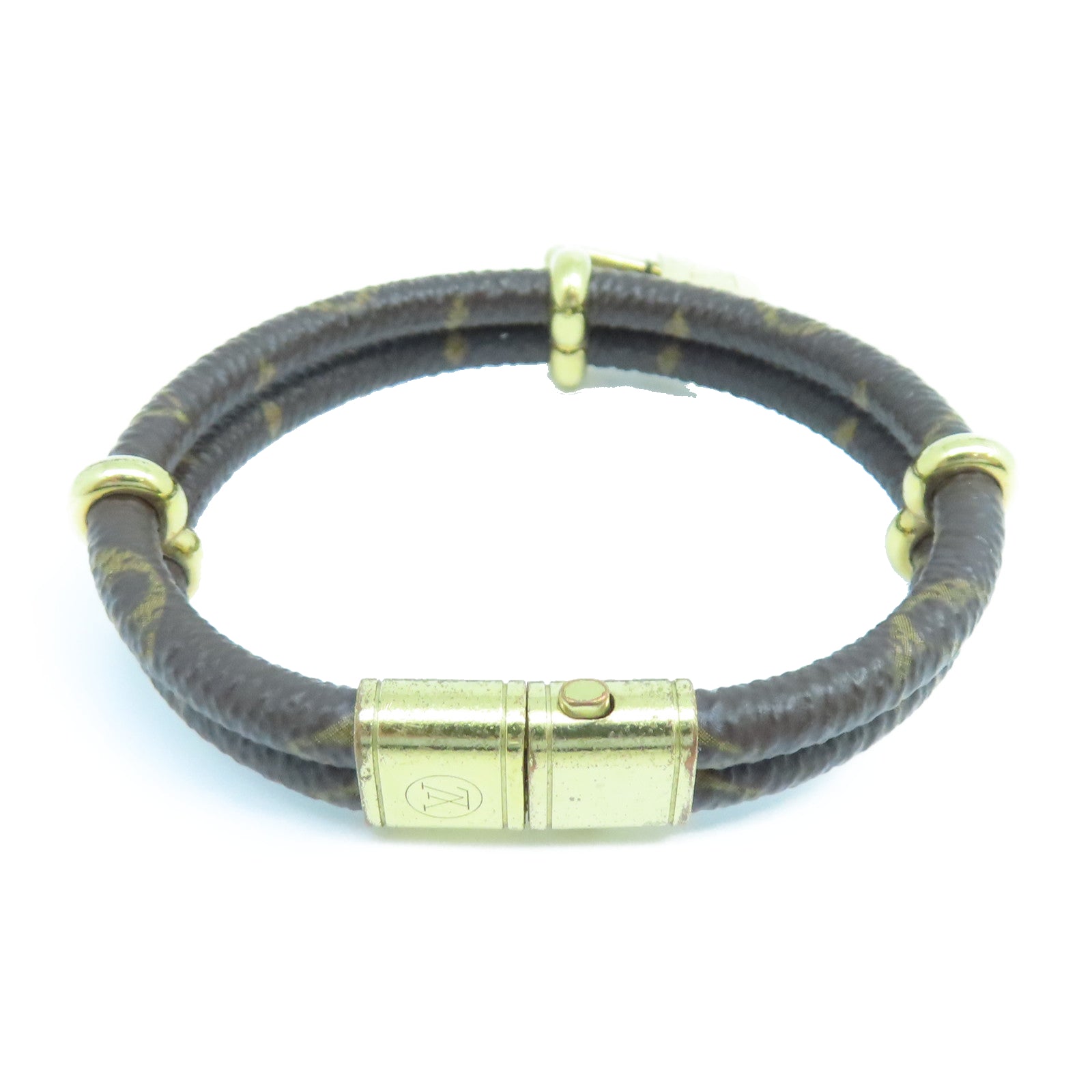 LOUIS VUITTON Monogram/金屬Keep It Twice金扣手環棕色