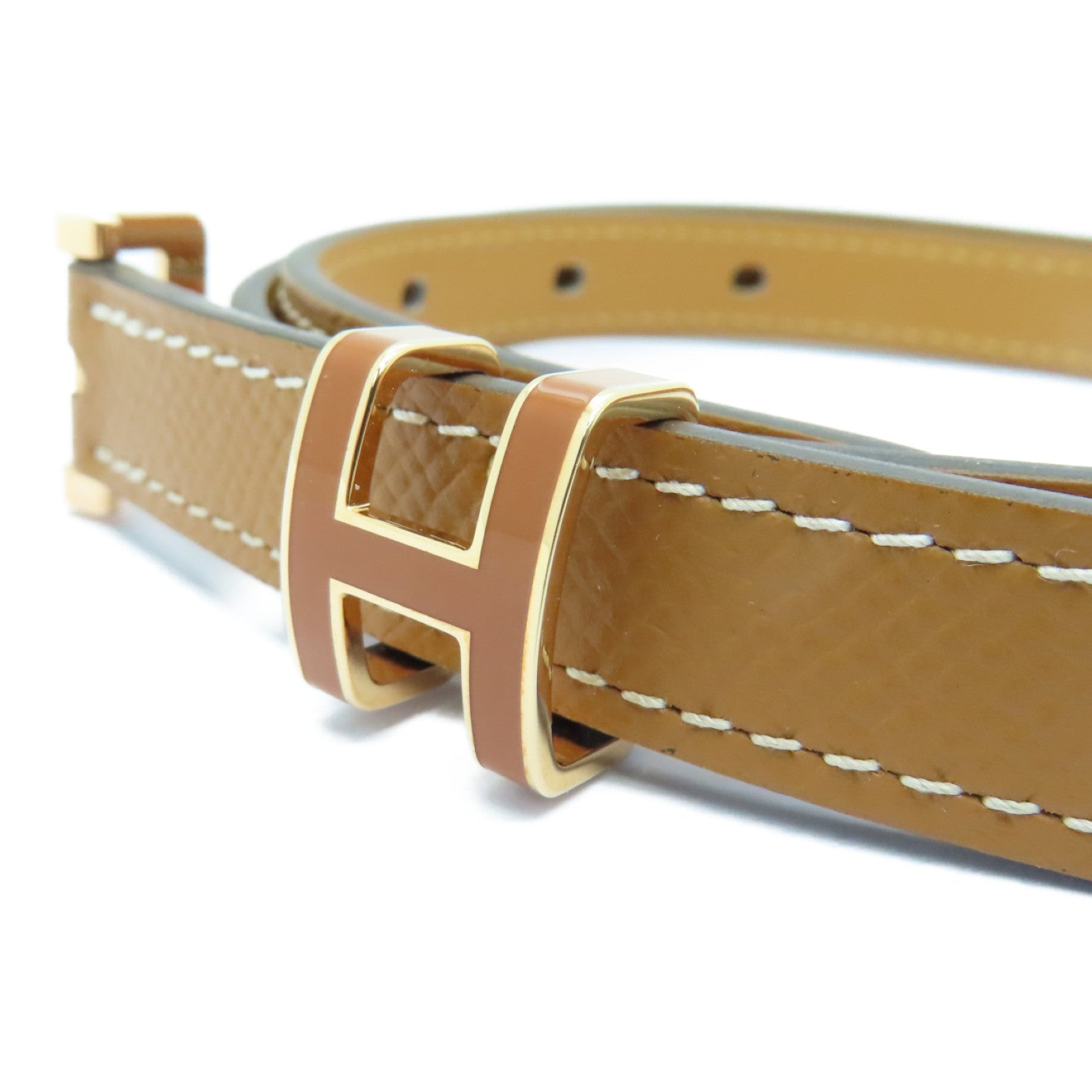 HERMES Epsom Leather Pop H Belt 70cm Gold Buckle Belt Gold Brown