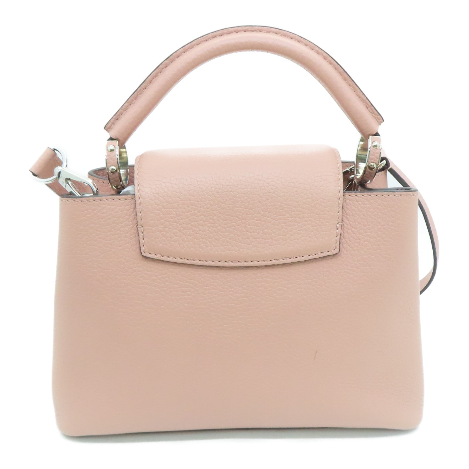 LOUIS VUITTON Taurillon皮革Capucines BB银扣手挽肩背两用袋粉红色