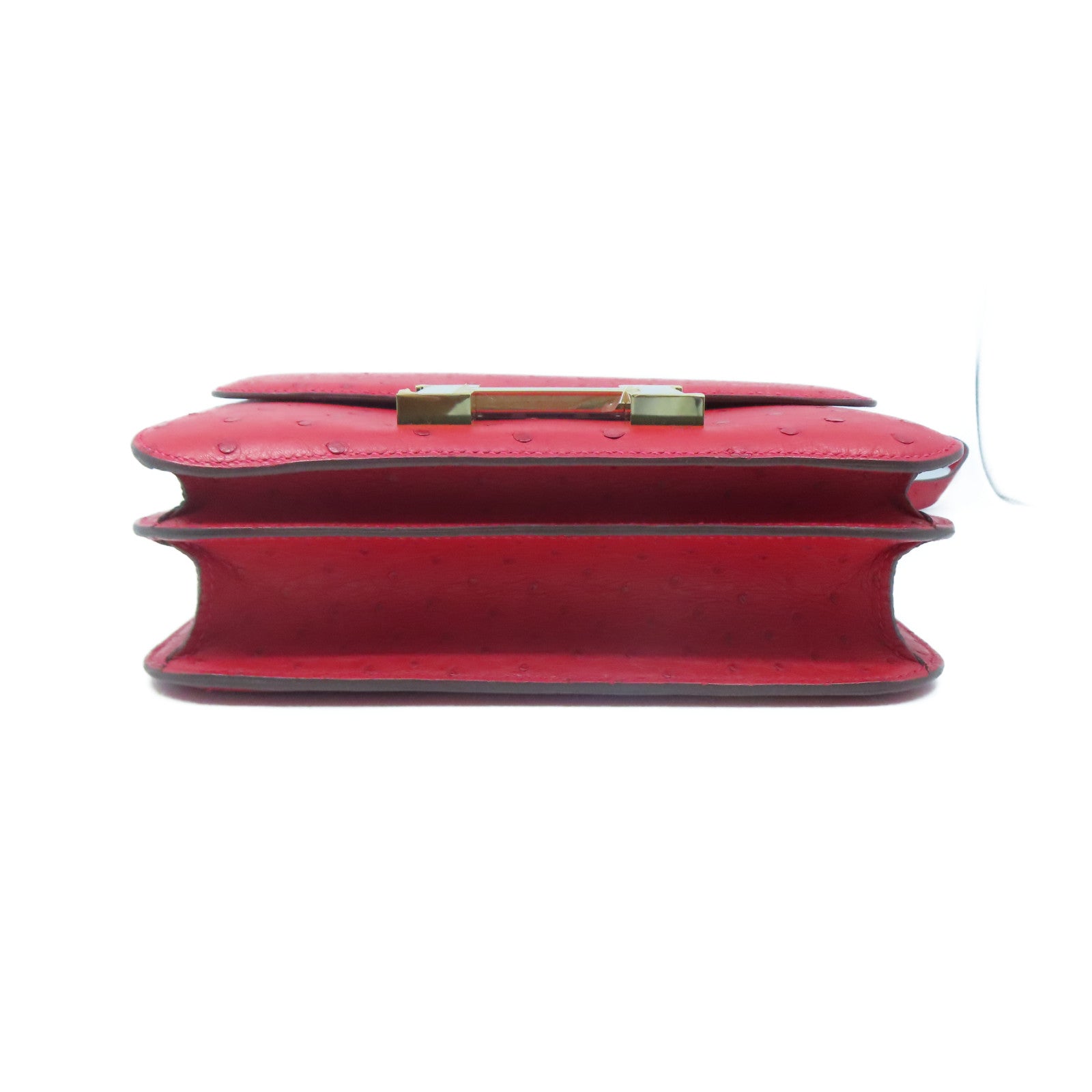 HERMES Ostrich Leather Constance 24 Gold Buckle Shoulder Bag Ostrich Red