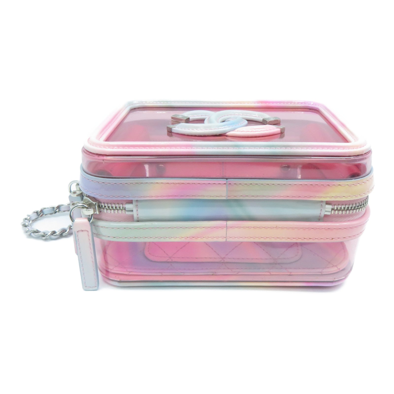 CHANEL PVC Vanity Case銀扣鏈帶手挽肩背兩用袋粉紅色