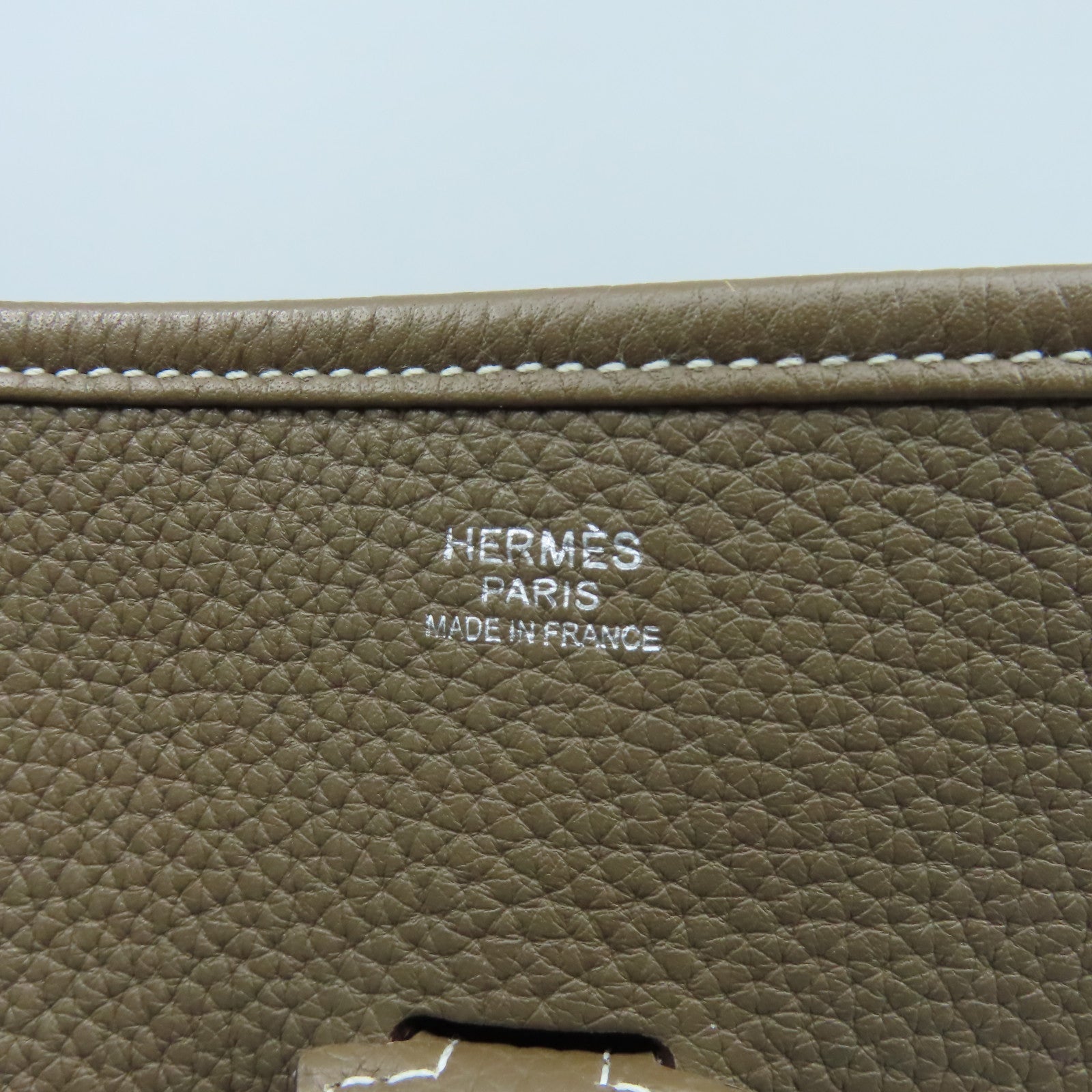HERMES Clemence皮革Evelyne GM銀扣肩背袋大象灰色