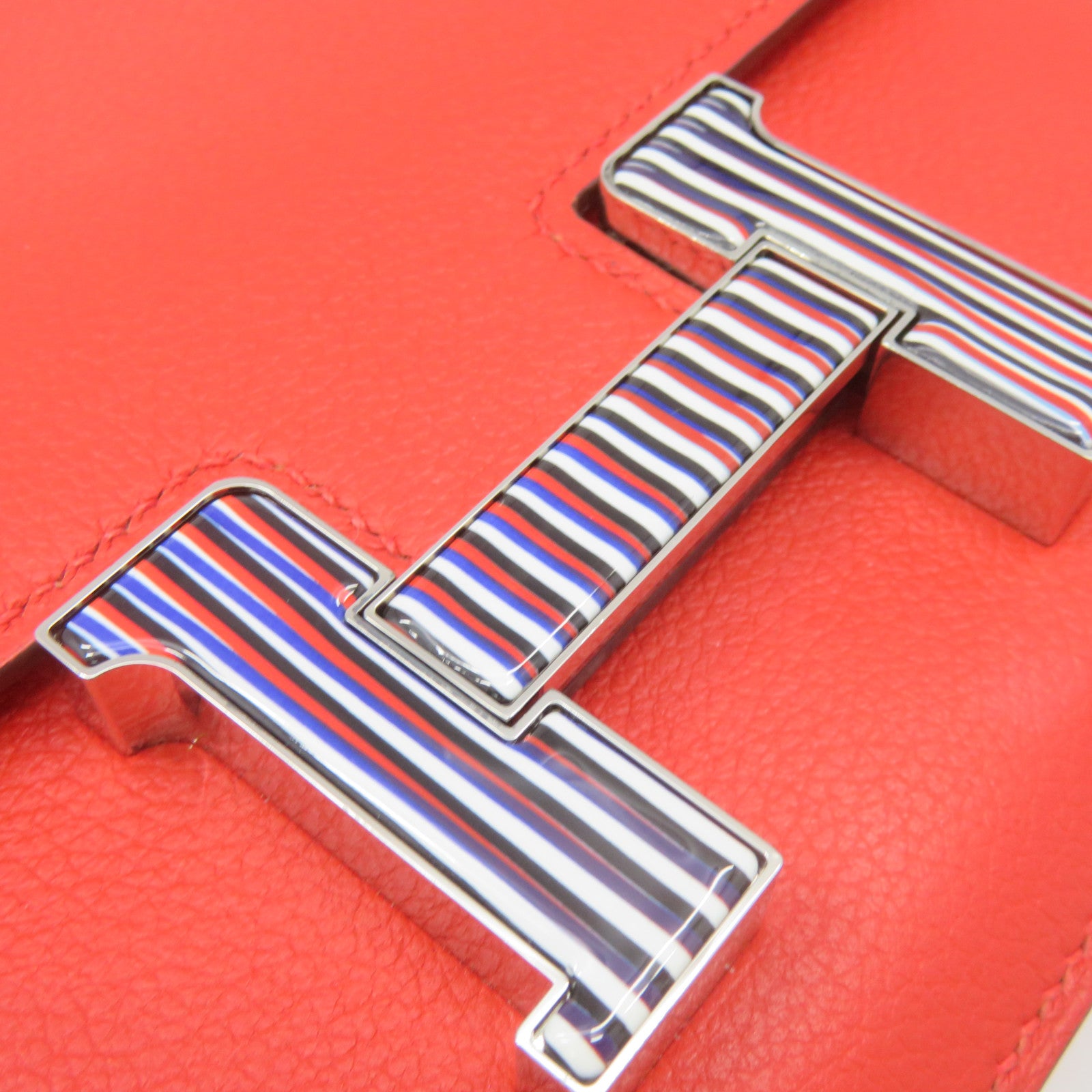 HERMES 【激減優惠】Evercolor皮革Constance Mini Shoulder Bag銀扣肩背袋Capucine火焰紅色