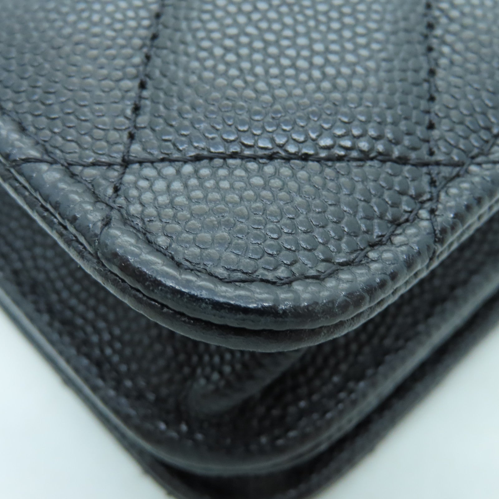 CHANEL 菱格Caviar皮革Chain Shoulder銀扣鏈帶肩背袋黑色