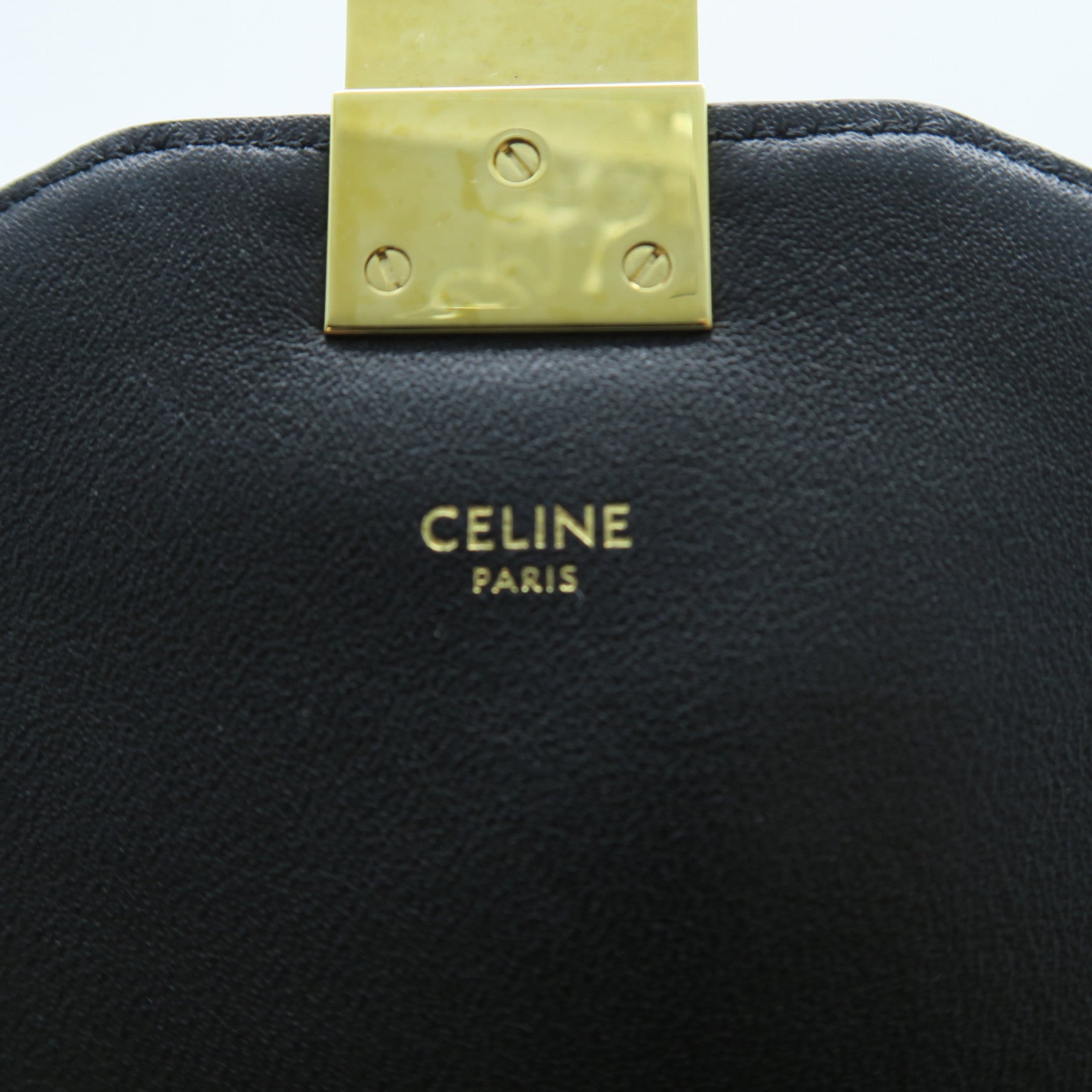 CELINE 牛皮皮革Chain Shoulder金扣鏈帶肩背袋黑色/白色