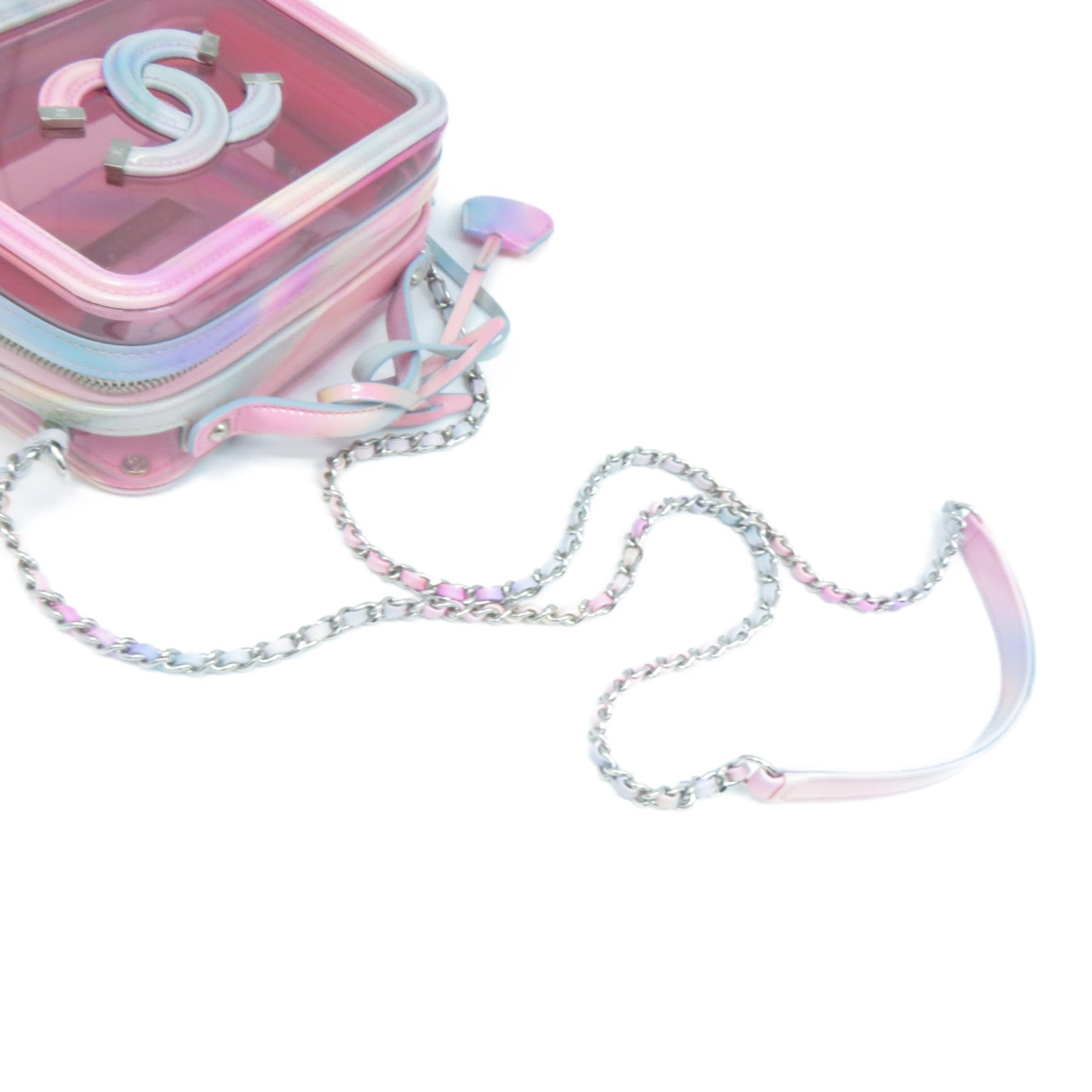 CHANEL PVC Vanity Case銀扣鏈帶手挽肩背兩用袋粉紅色