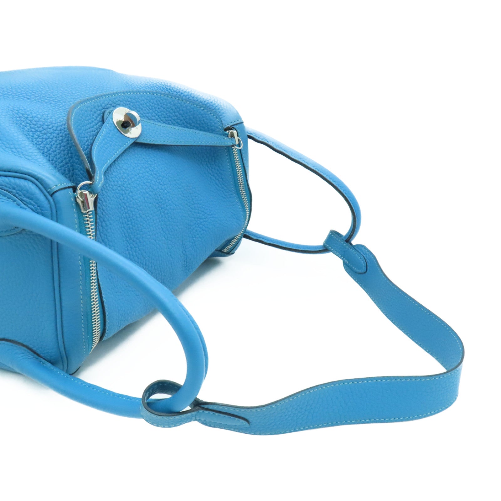 HERMES 【激减优惠】Clemence皮革Lindy 30银扣肩背袋Blue Jeans蓝色