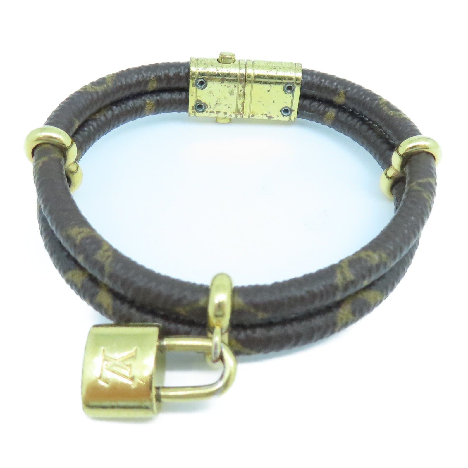 LOUIS VUITTON Monogram/金屬Keep It Twice金扣手環棕色