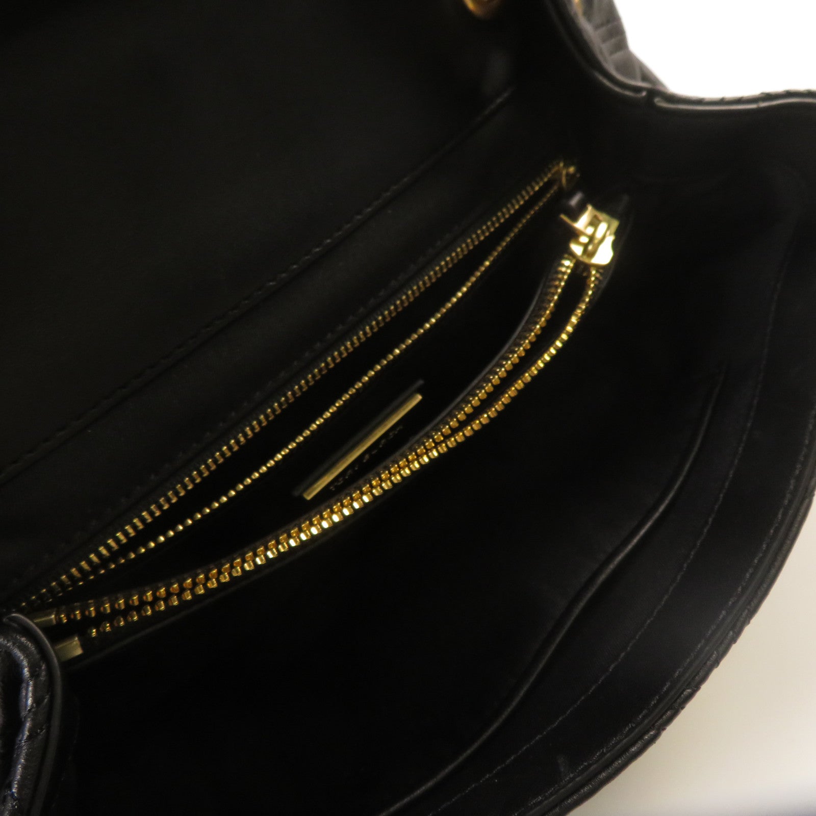 Tory Burch 菱格羊皮皮革Chain Shoulder金扣鏈帶肩背袋黑色