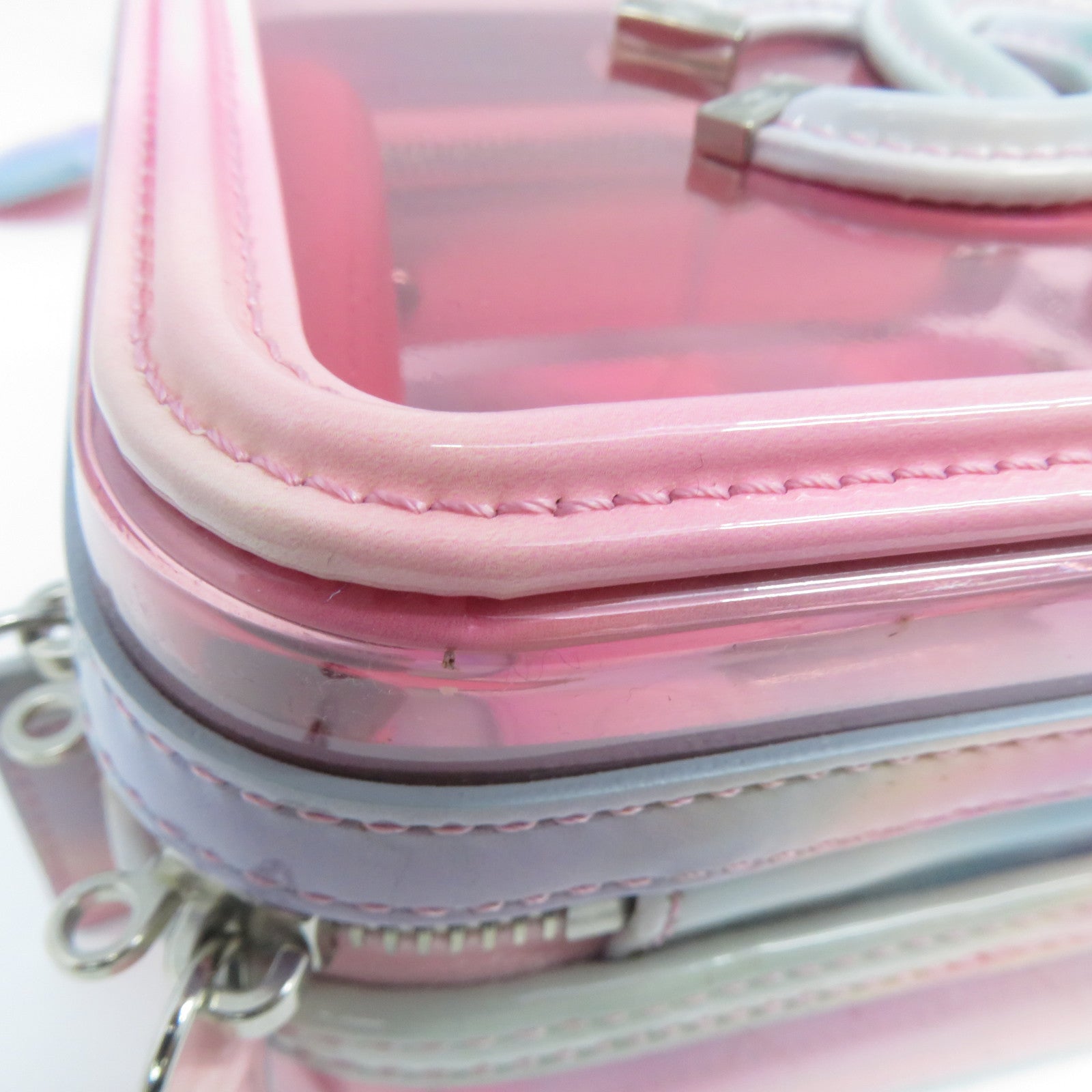 CHANEL PVC Vanity Case銀扣鏈帶手挽肩背兩用袋粉紅色