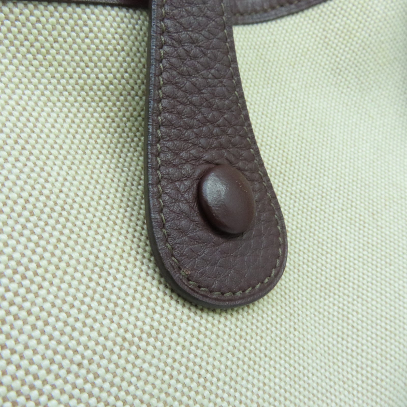 HERMES 帆布/皮革Evelyne GM金扣肩背袋啡色/米色