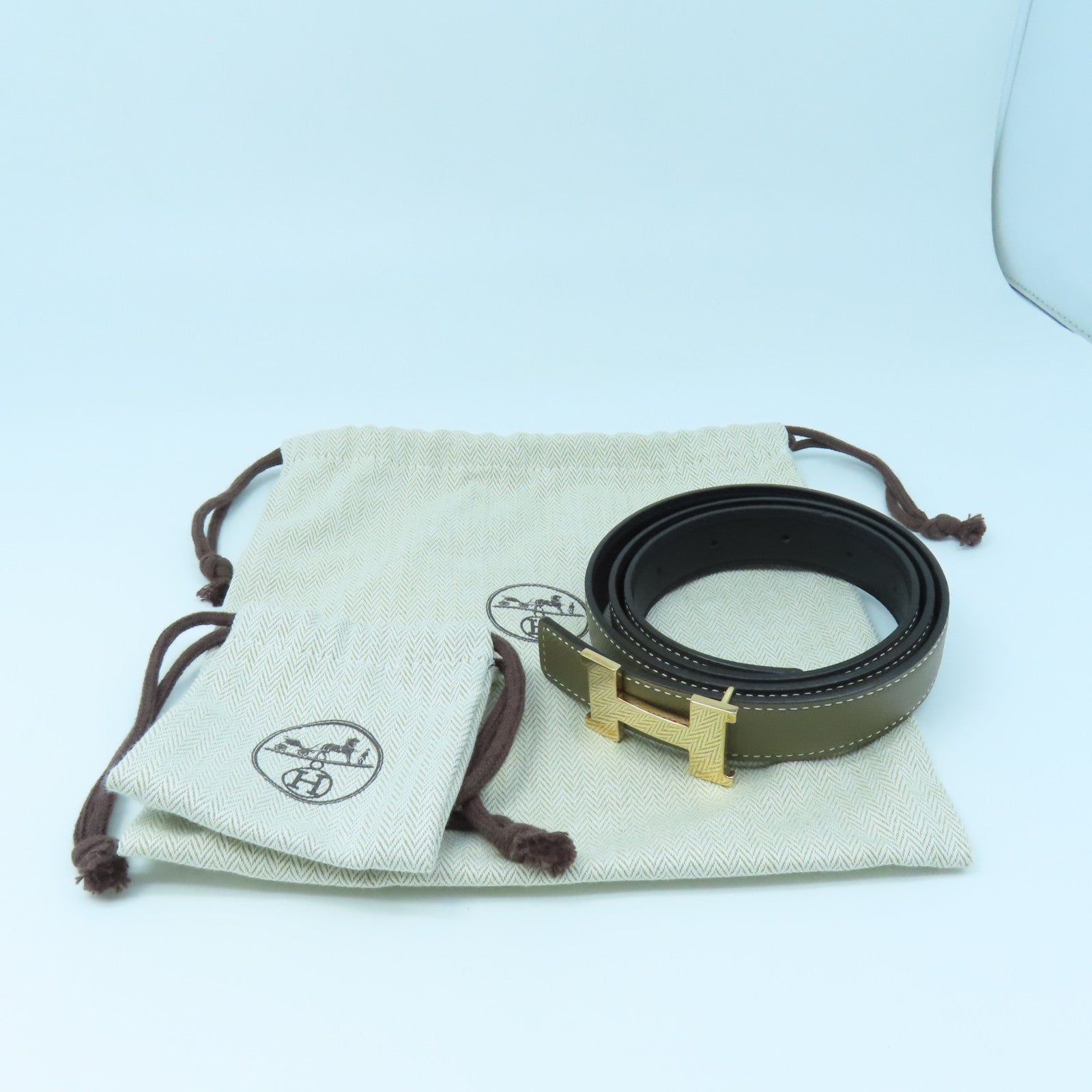 HERMES Veau Epsom Leather H Belt 80Cm Gold Buckle Belt Elephant Gray
