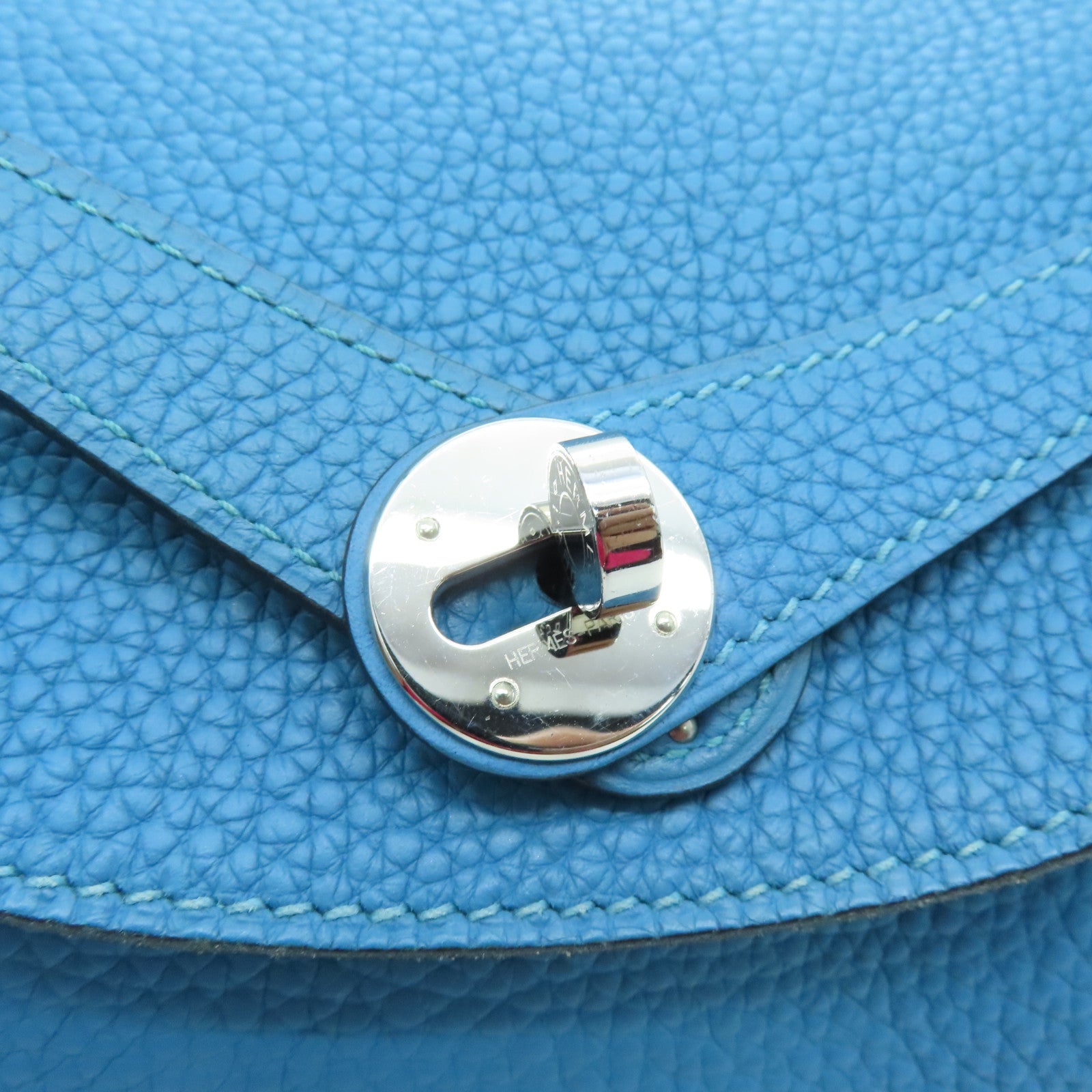 HERMES 【激减优惠】Clemence皮革Lindy 30银扣肩背袋Blue Jeans蓝色