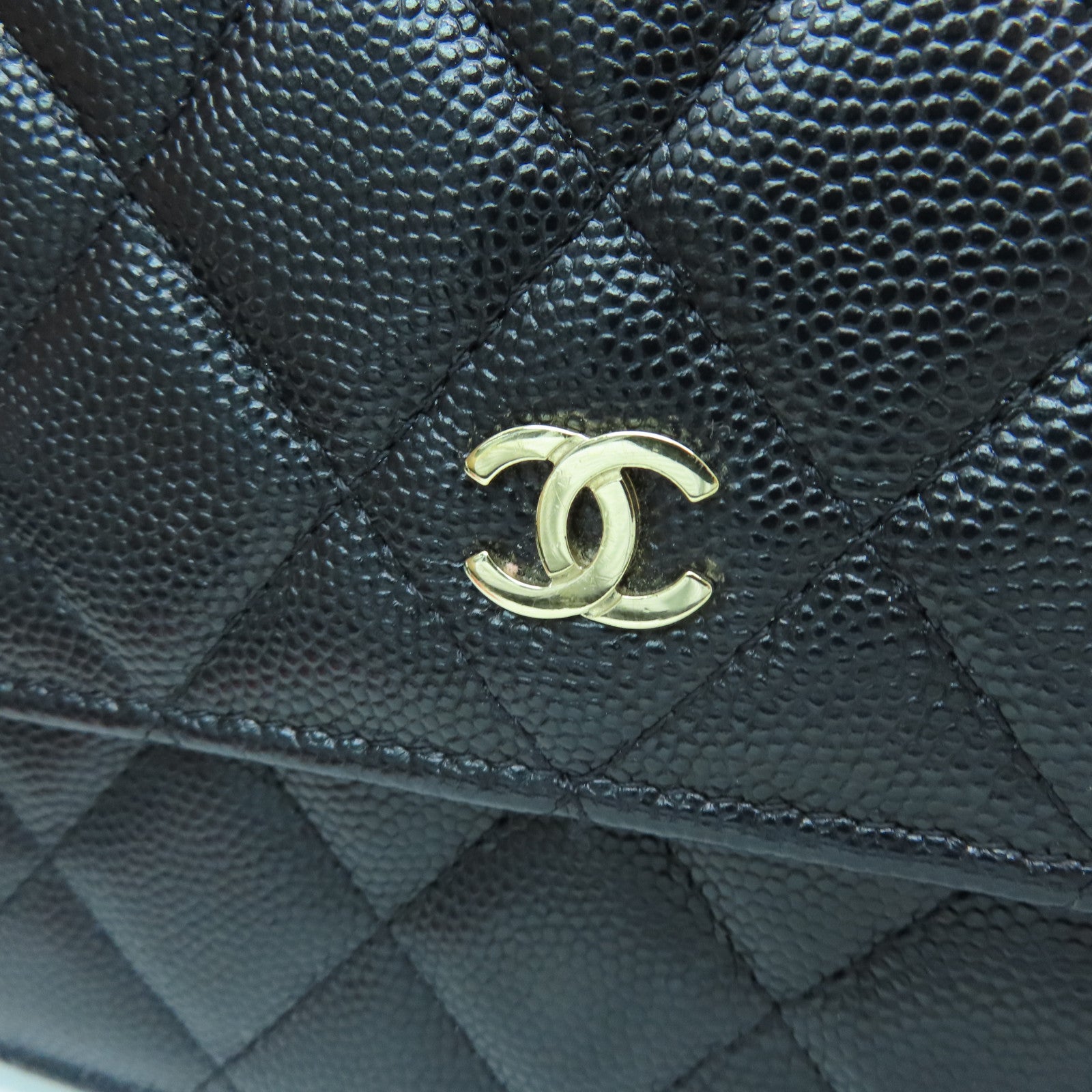 CHANEL 菱格Caviar皮革Chain Shoulder銀扣鏈帶肩背袋黑色