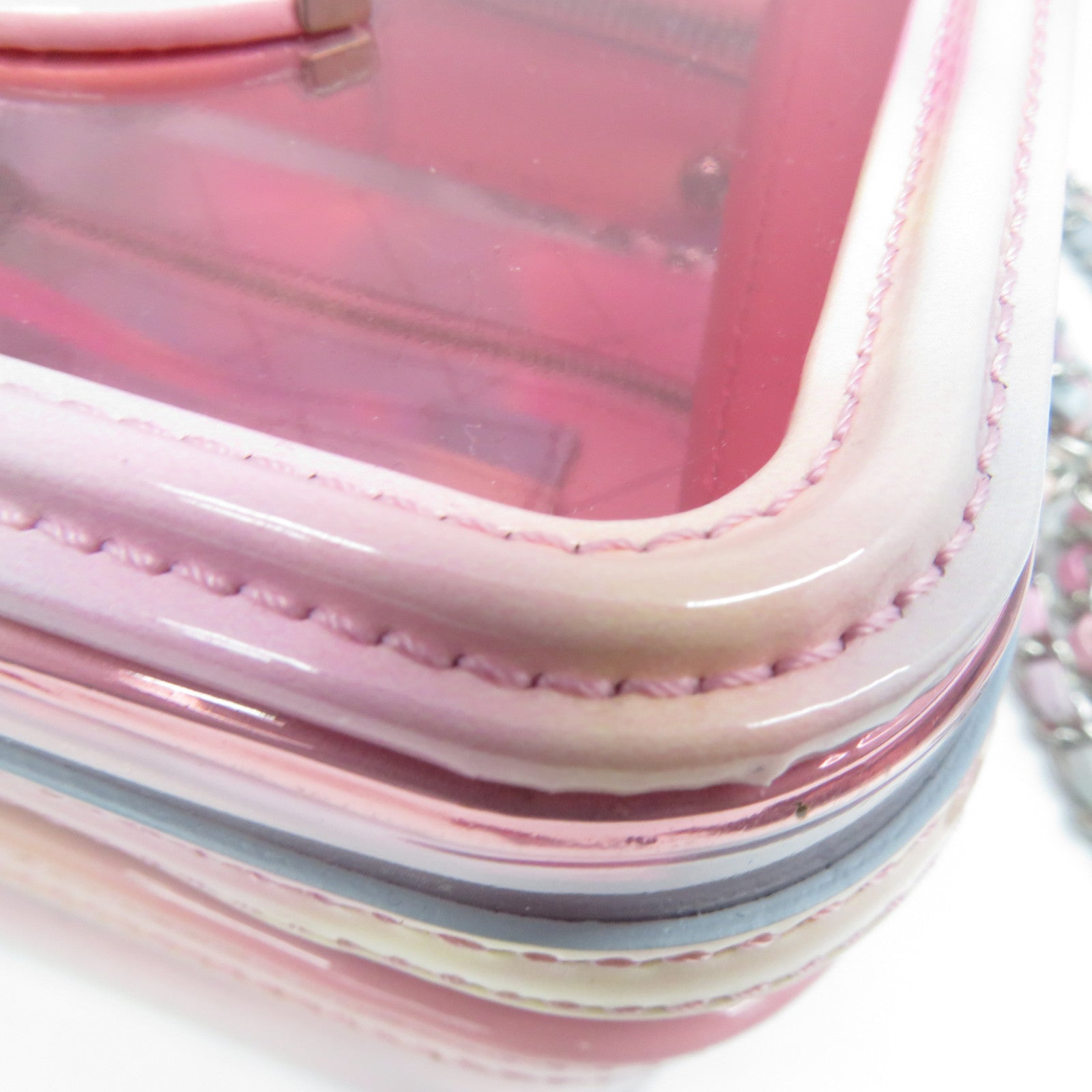 CHANEL PVC Vanity Case銀扣鏈帶手挽肩背兩用袋粉紅色