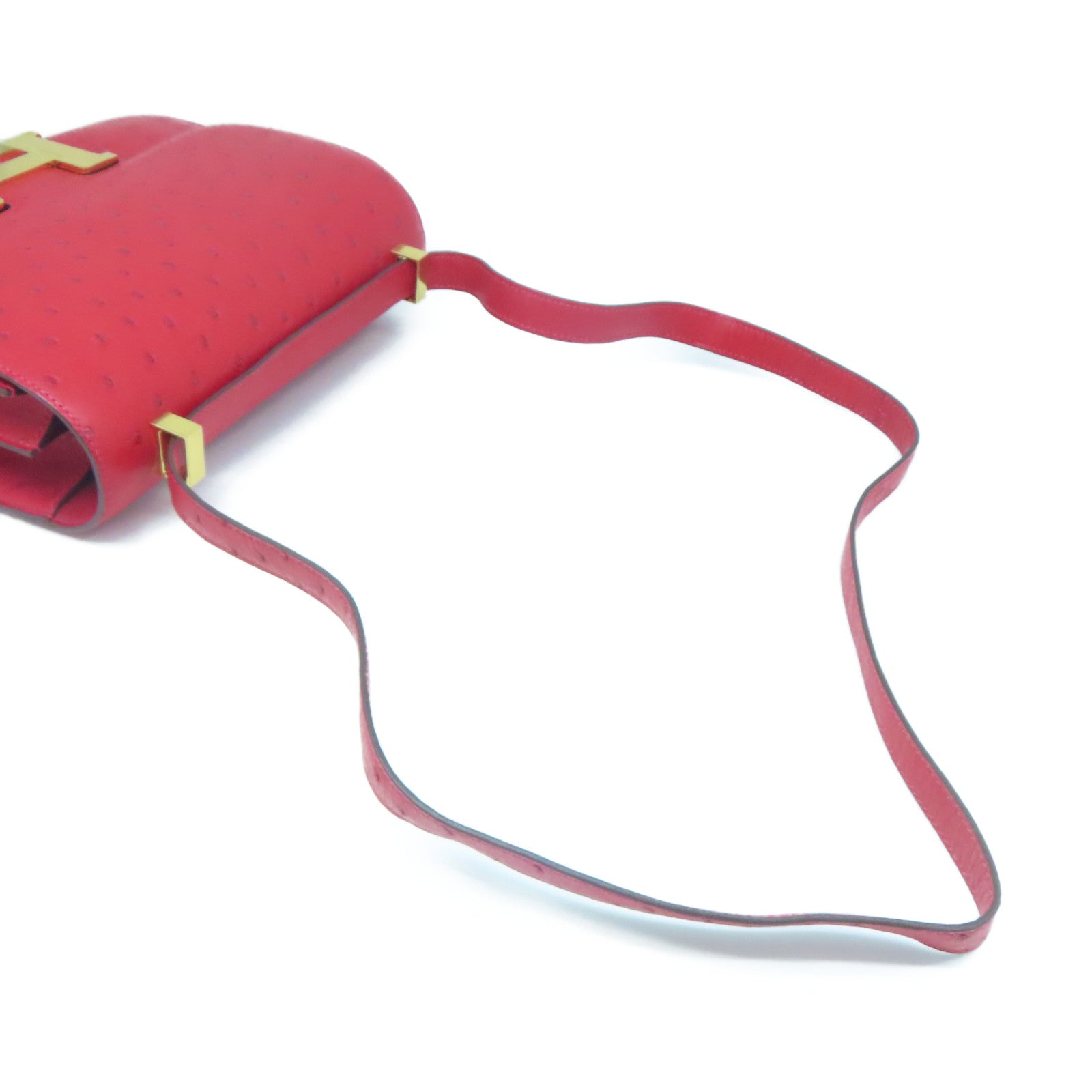 HERMES Ostrich Leather Constance 24 Gold Buckle Shoulder Bag Ostrich Red