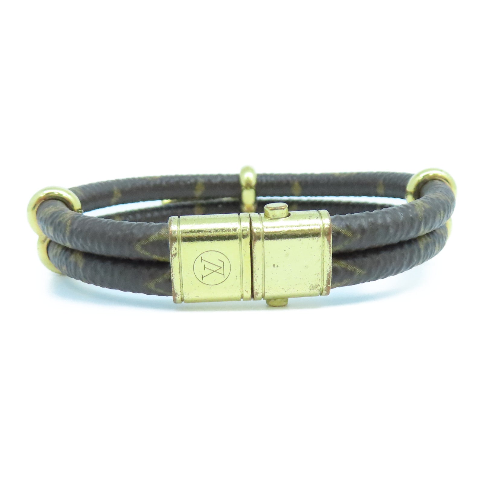 LOUIS VUITTON Monogram/金屬Keep It Twice金扣手環棕色