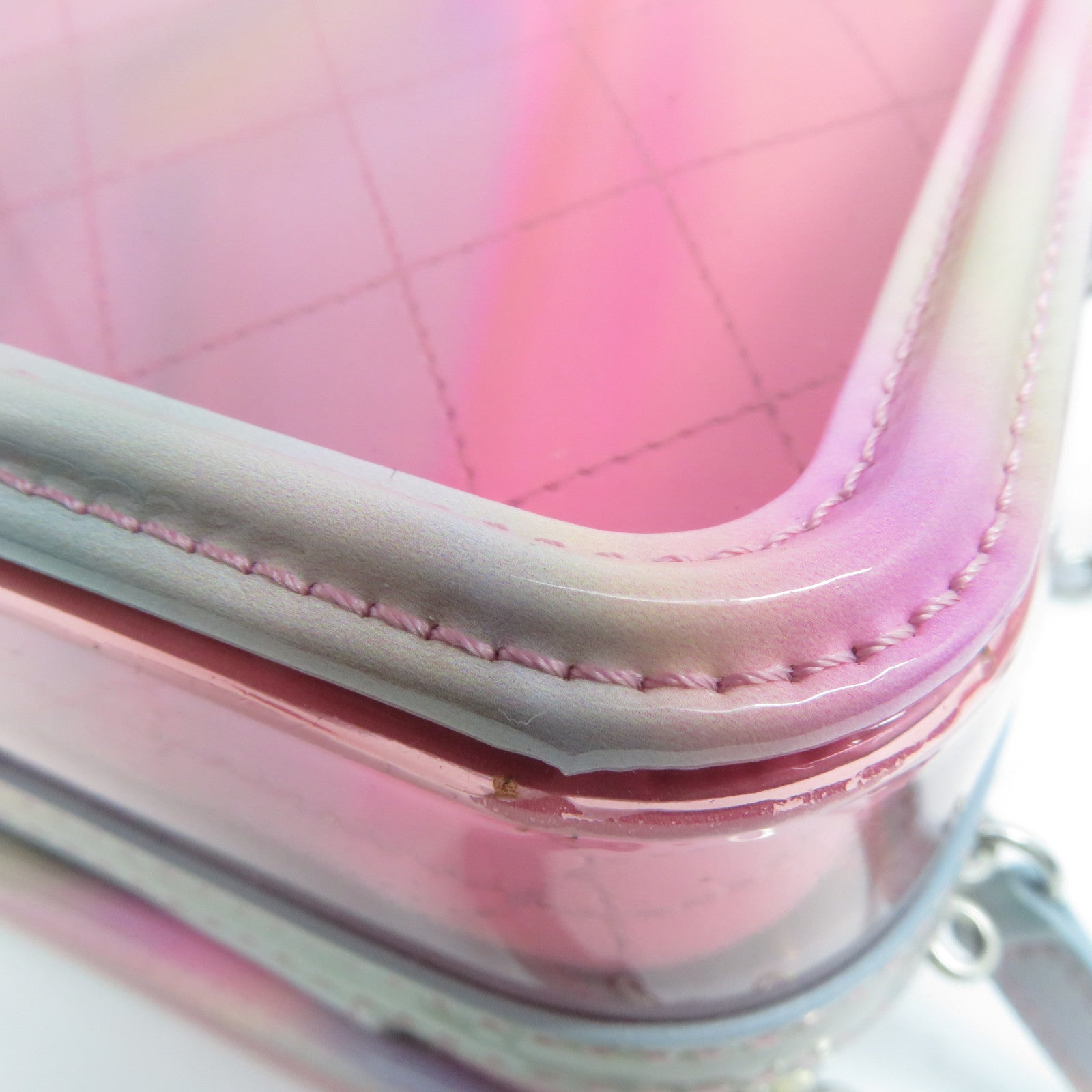 CHANEL PVC Vanity Case銀扣鏈帶手挽肩背兩用袋粉紅色