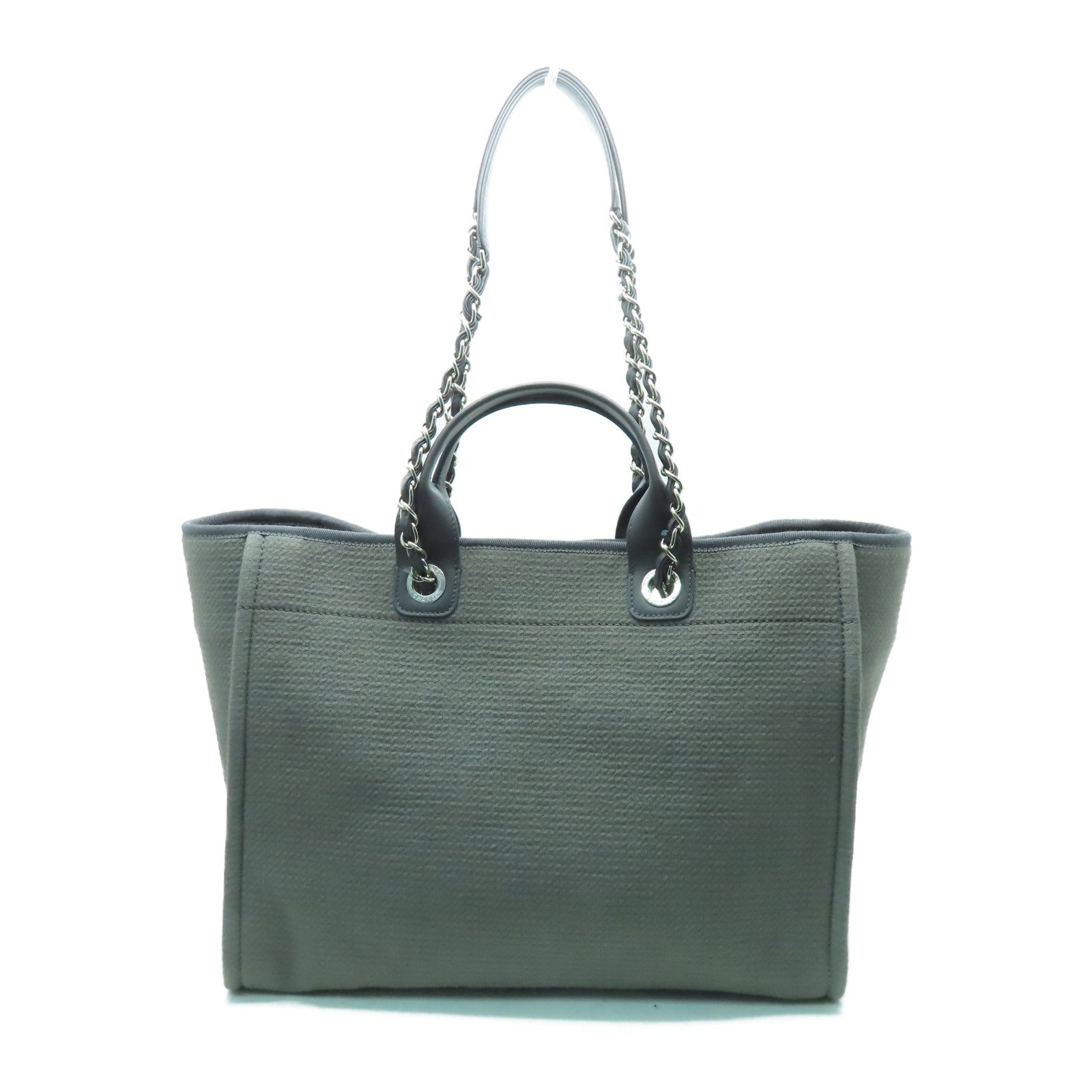 CHANEL 帆布Deauville Tote銀扣手挽肩背兩用袋灰色