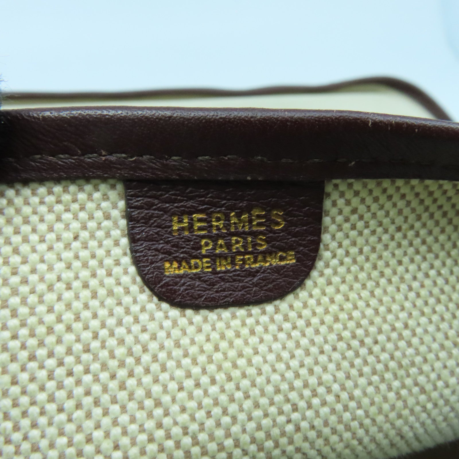 HERMES 帆布/皮革Evelyne GM金扣肩背袋啡色/米色