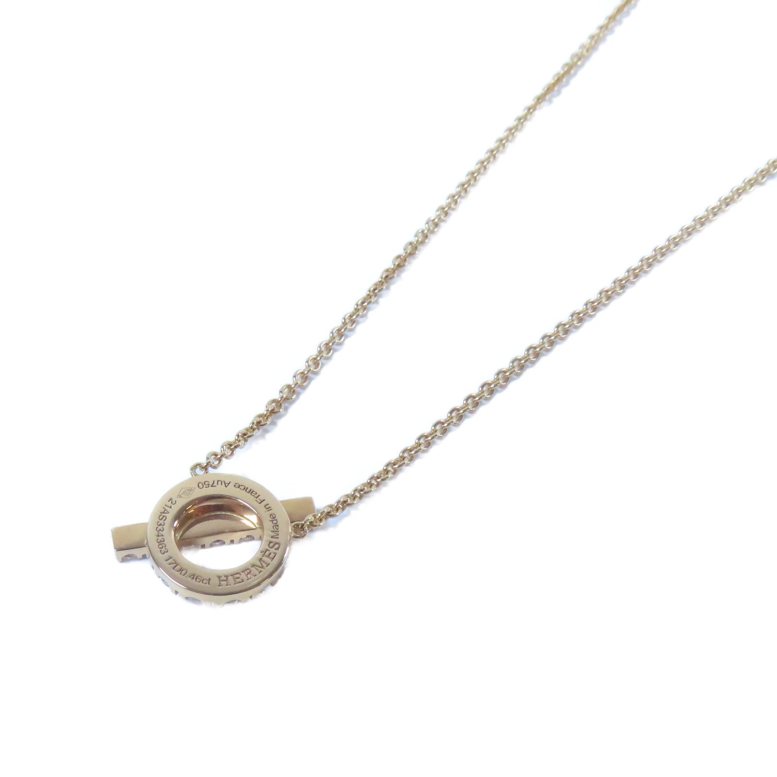 HERMES 18K玫瑰金Finesse Pendant金扣項鍊玫瑰金色