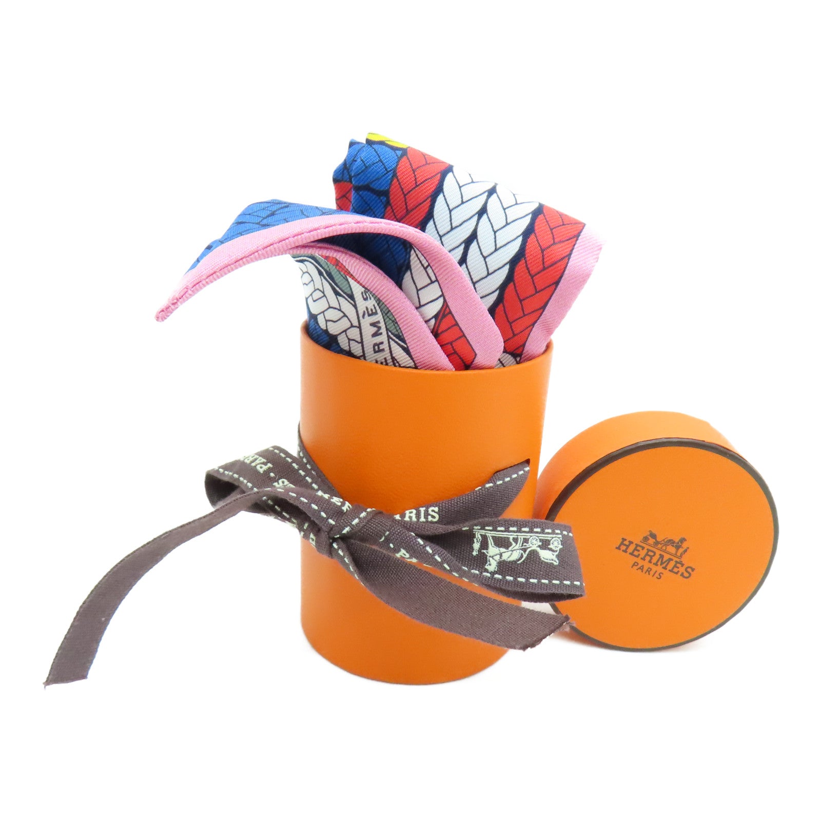 HERMES 絲質Twilly絲巾粉紅色藍色