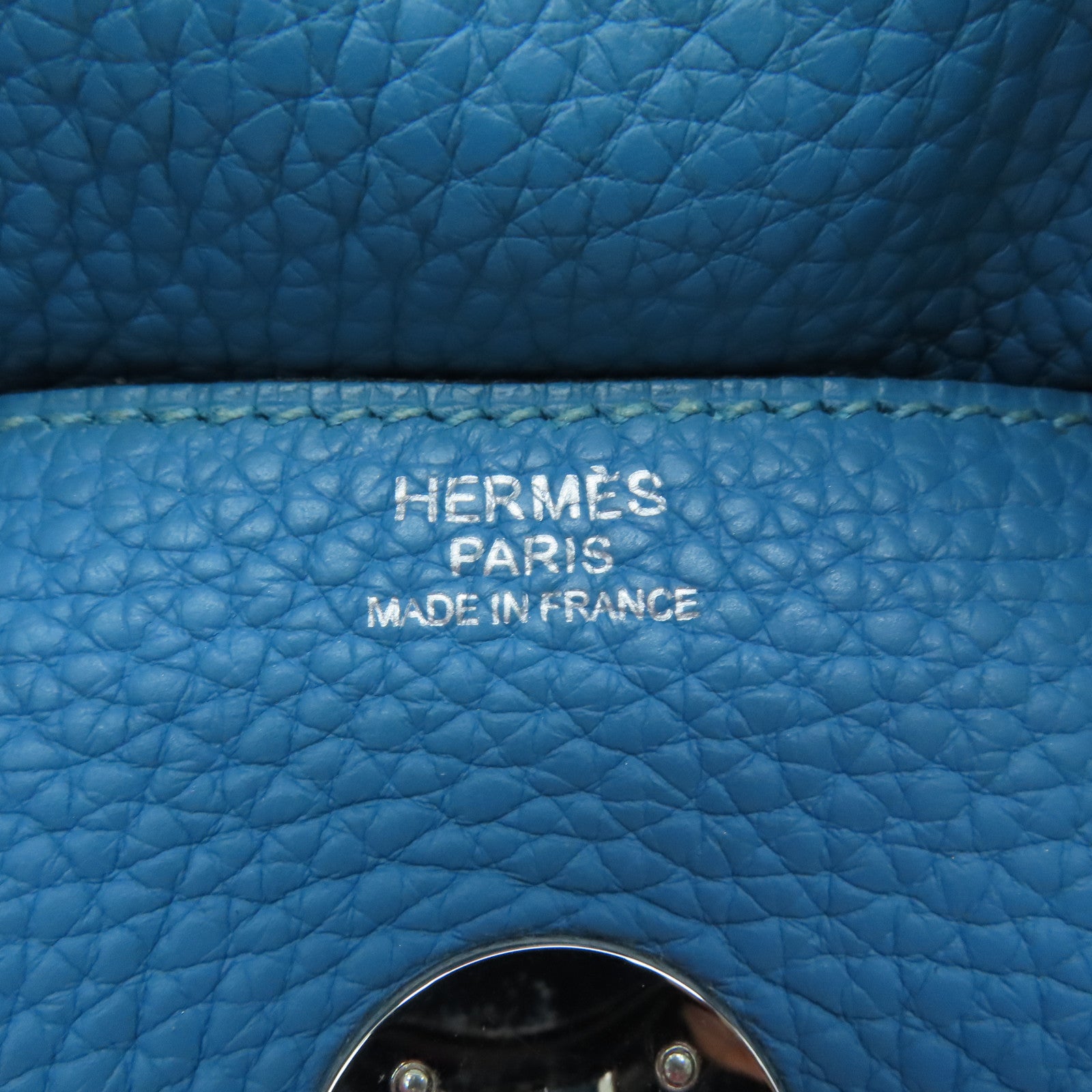 HERMES 【激减优惠】Clemence皮革Lindy 30银扣肩背袋Blue Jeans蓝色
