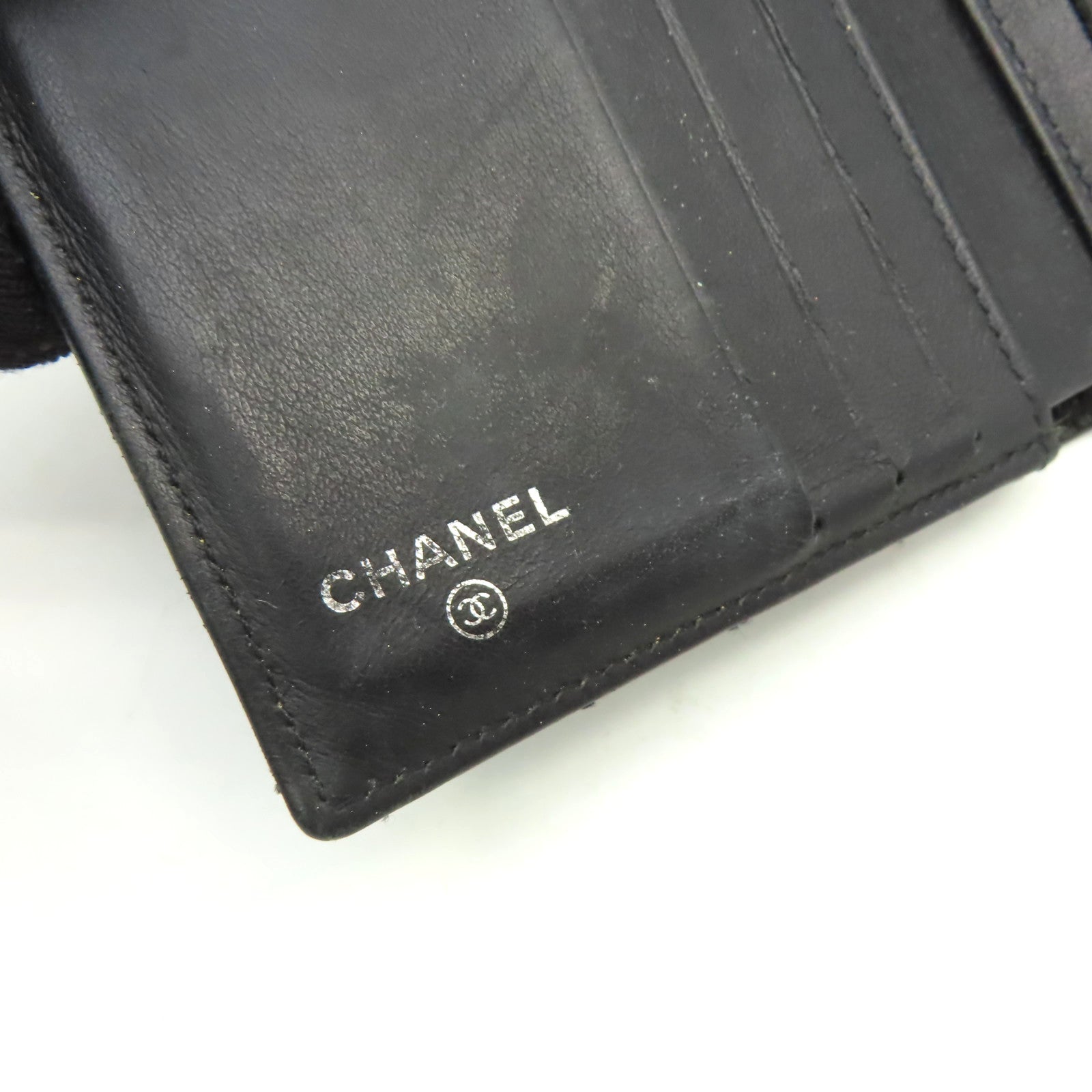 CHANEL 菱格漆皮皮革Short Wallet銀扣短錢包黑色