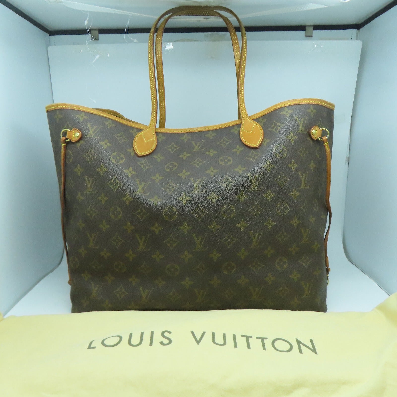 LOUIS VUITTON Monogram Neverfull GM金扣手挽袋啡色