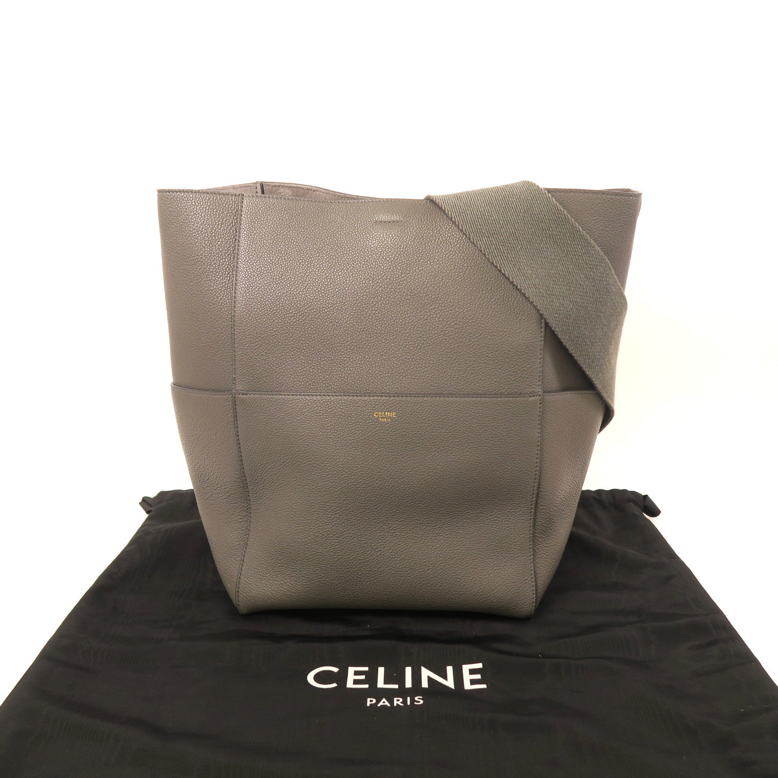 CELINE 牛皮皮革Shoulder Bag金扣肩背袋灰色