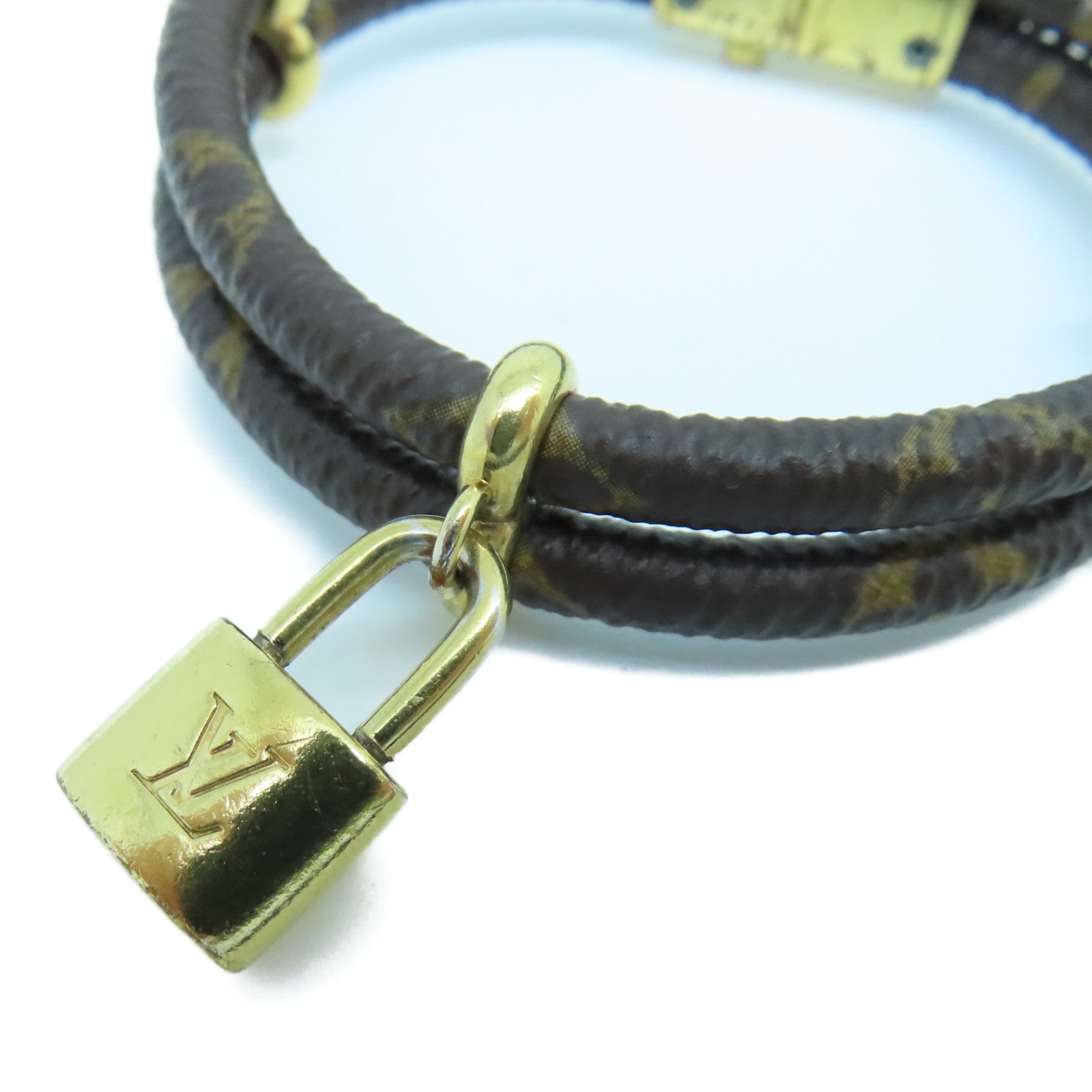 LOUIS VUITTON Monogram/金屬Keep It Twice金扣手環棕色